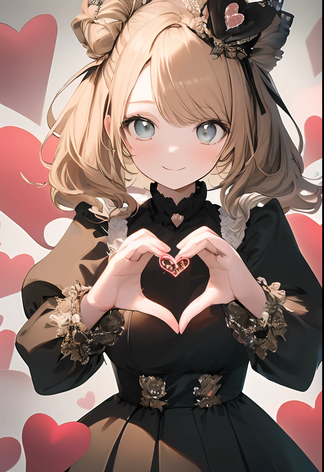(masterpiece, best quality), 1 girl, heart-shaped hands, (((BIG SMILE)))