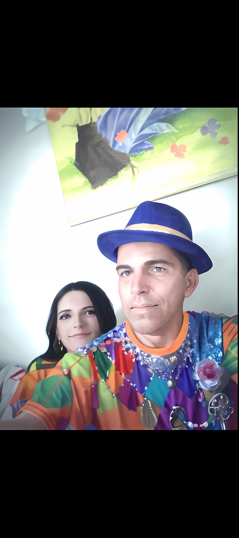 there is a man and a woman that are taking a selfie, profile image, very very low quality picture, foto realista, profile pic, by Nándor Katona, profile photo, couple, colored photo, sakimichan and frank franzzeta, profile picture, carnaval de barranquilla, alarcon caricaturista