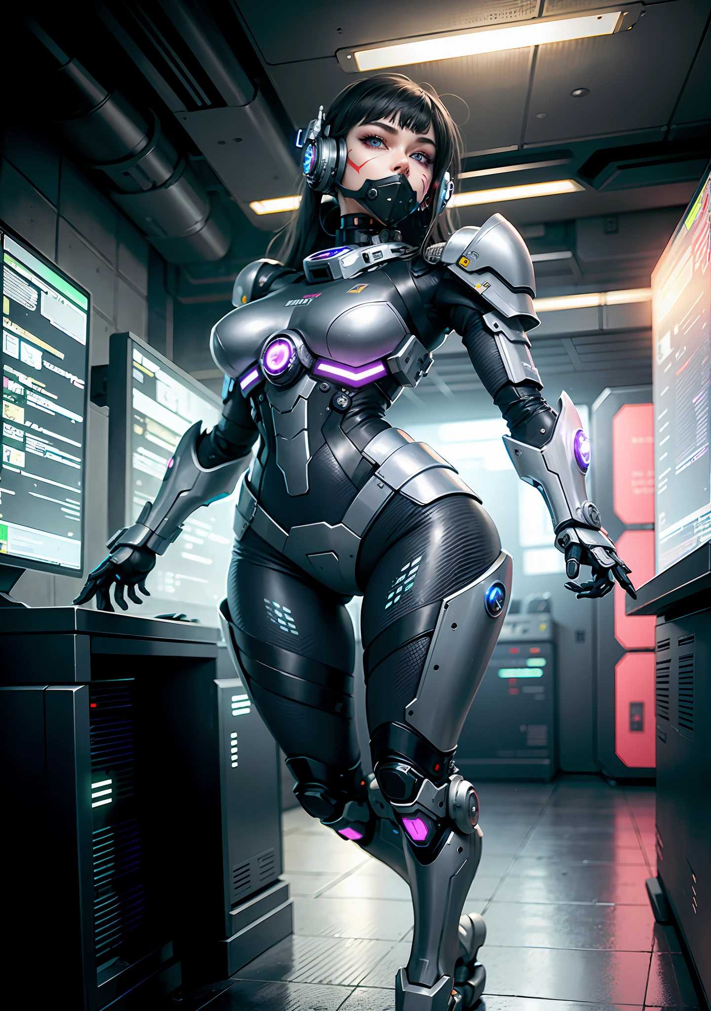 Gray leather, ceramic mask, bionic eyes, cyberpunk, hard circle eyes, best quality,