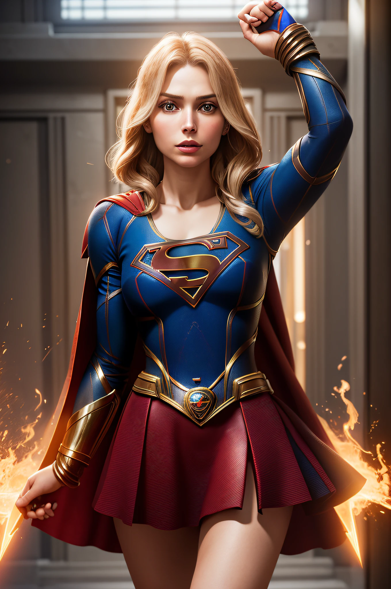 a photo of a beautiful S032_AnaMariaMarkovic, as (supergirl:1.1), in (Metropolis:1.2), (8k, RAW photo, best quality, ultra high res, photorealistic, masterpiece, ultra-detailed, Unreal Engine)