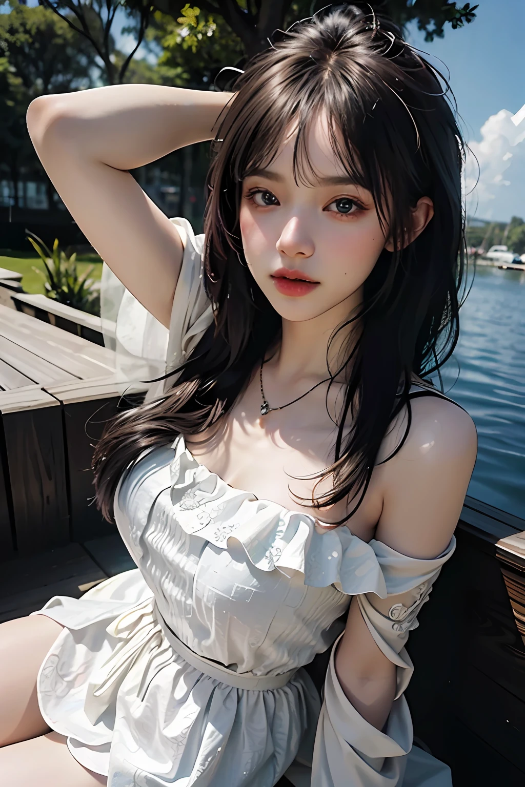 best quality, masterpiece, highres, realistic,photographic,(exquisite body:1.2),gorgeous face,(milky skin:1.3),intricate details,high resolution,high detail RAW color photo,wallpaper
1girl, purple hair, dress, hair ornament, solo, breasts, bare shoulders, white dress, crystal, Crystal skirt, jewelry, looking_to_the_side, asymmetrical_sleeves, clothing_cutout, shiny_hair, hair_rings, floating, spotlight, alternate_costume, sparkle,Multi-layer dress, floral print, 
(VSCO A7:1.5),16K,HDR,highres,depth field,(film grain:1.1),boken,ISO 200,golden hour,(lens flare),vignette,rainbowing,(color grading:1.5)