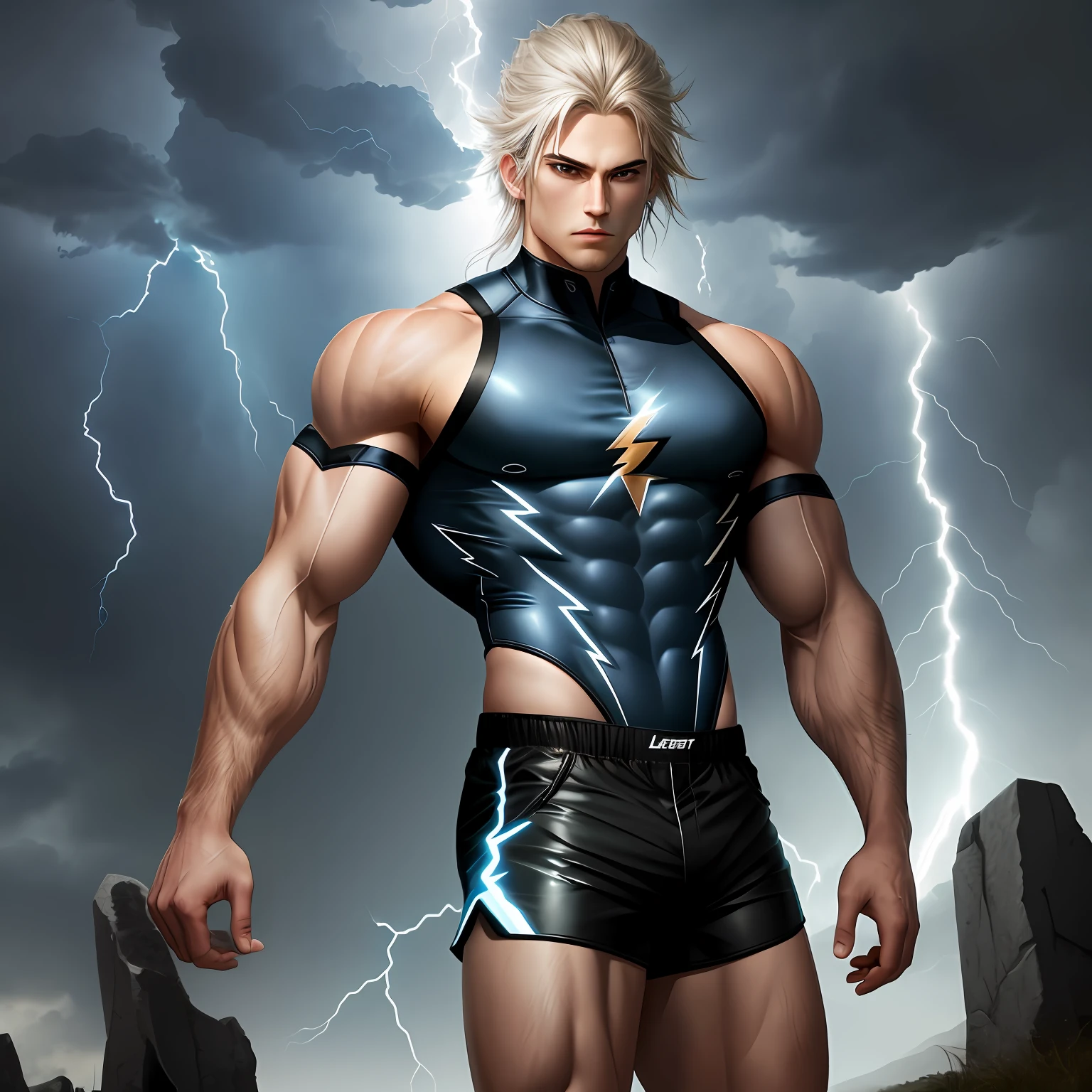 Man, Leotard, Lightning, God Thunder, Pants, Shorts, Shorts