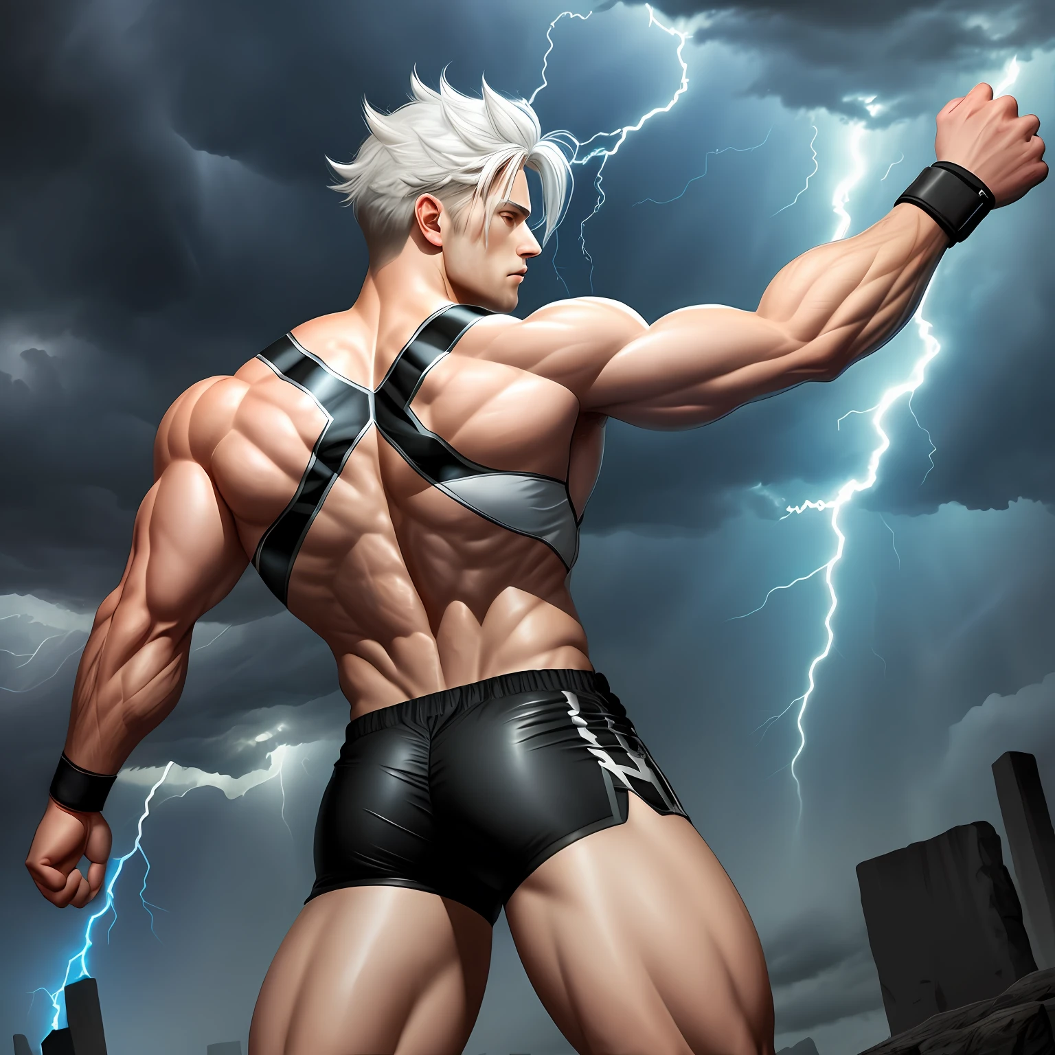 Man, Leotard, Lightning, God Thunder, Pants, Shorts, Shorts