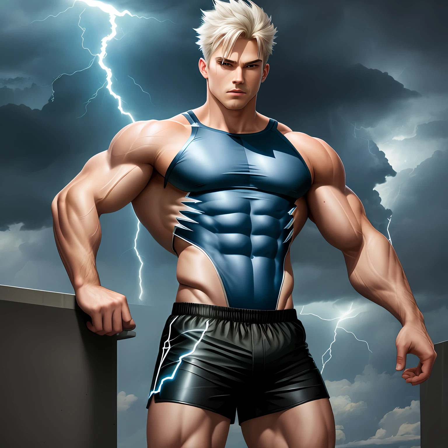 Man, Leotard, Lightning, God Thunder, Pants, Shorts, Shorts