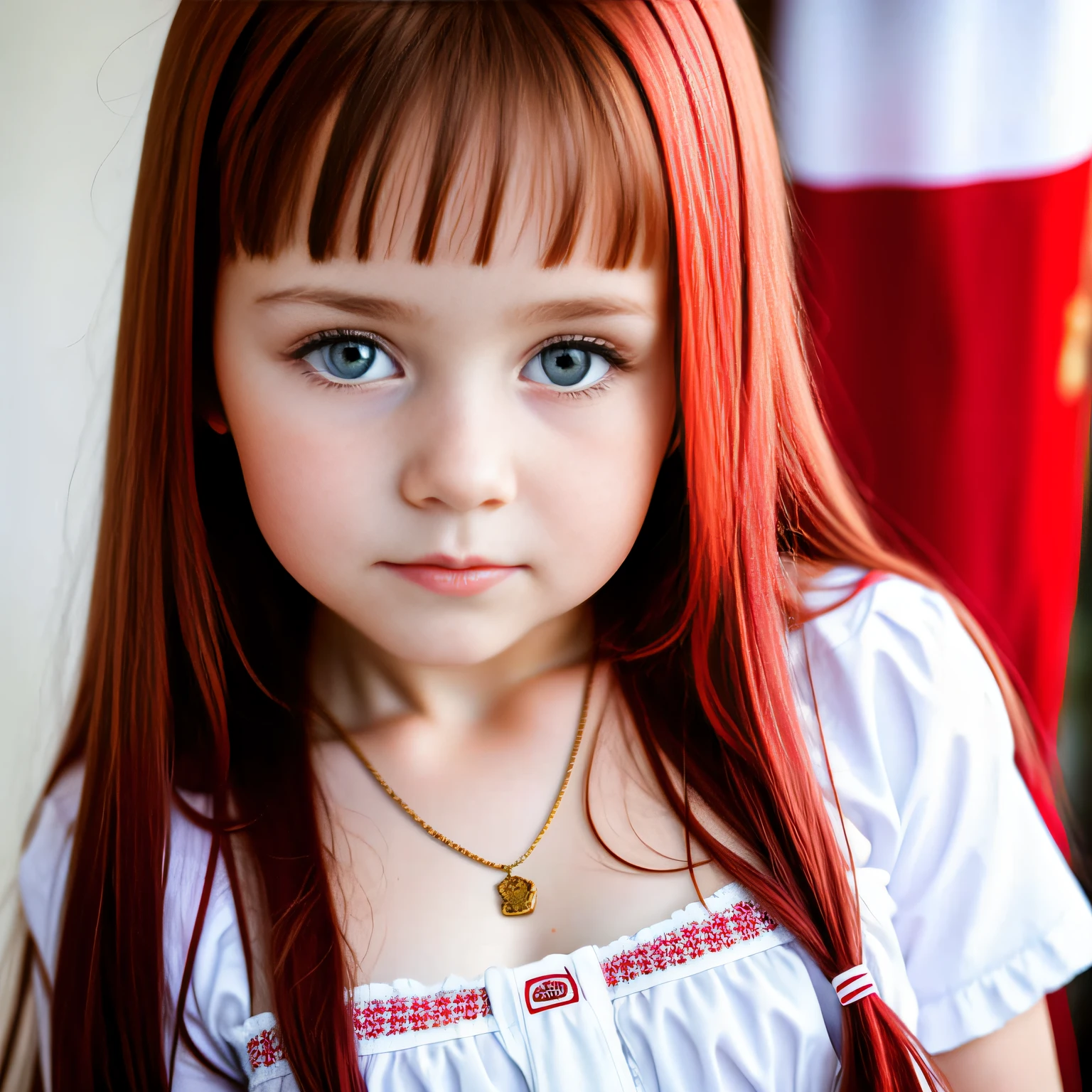 Russian, girl , close-up, bust, white panties, long red hair