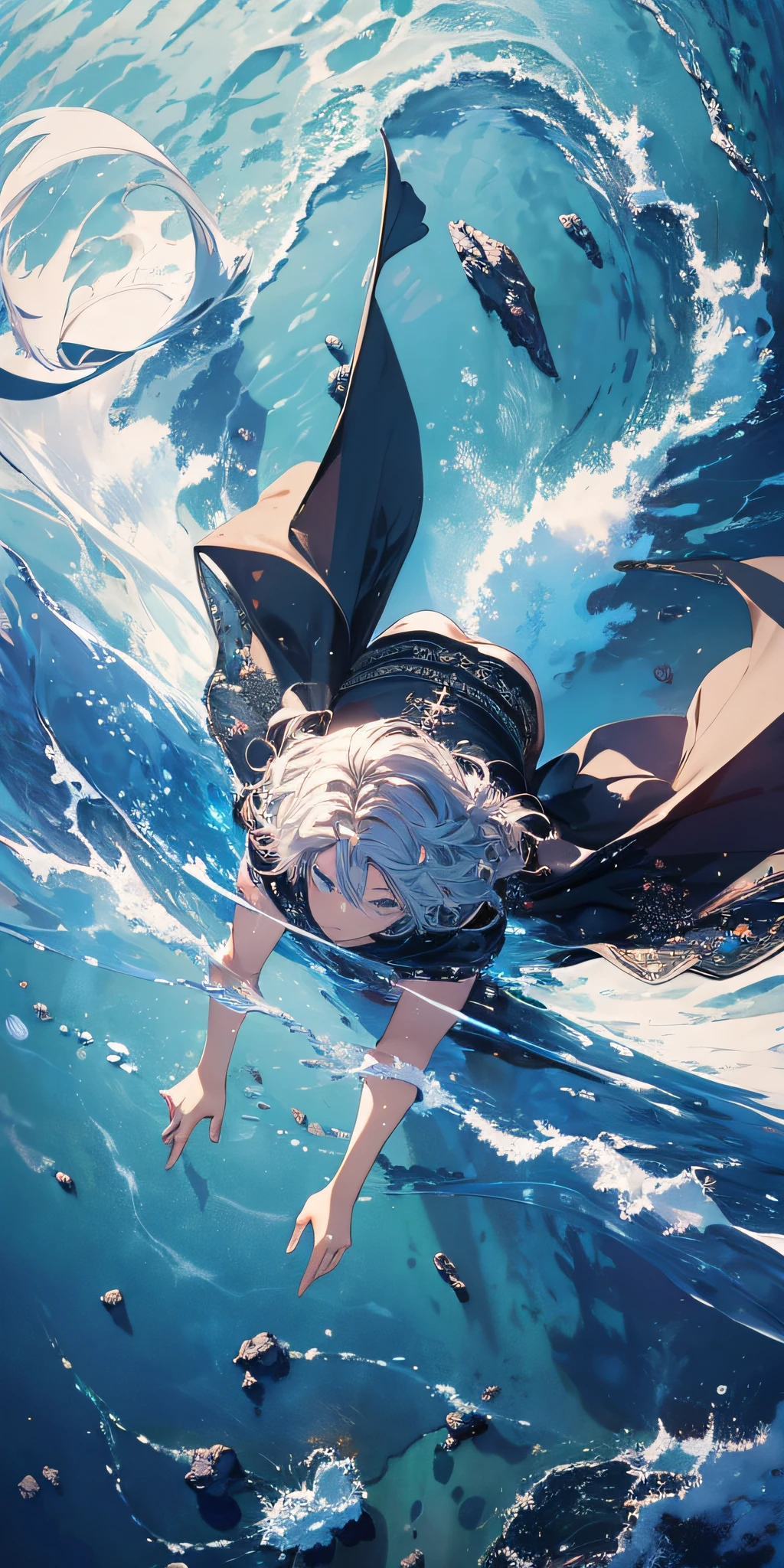ridiculous resolution, high resolution, (masterpiece:1.4), super detailed, 1boy, seen from above, space, floating, --v 6