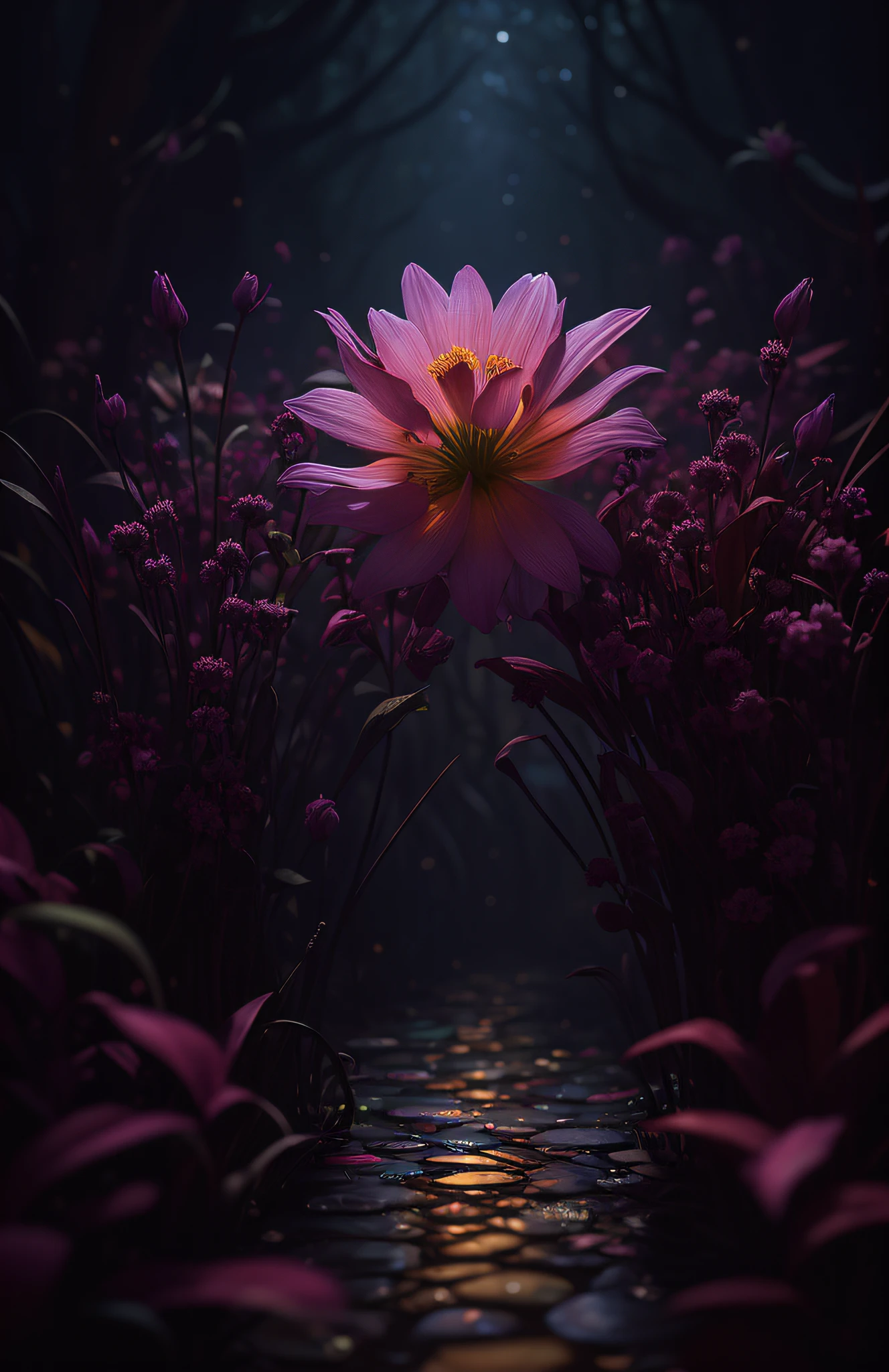 A flower by Casey Weldon, Olga Kvasha, Miho Hirano, hyperdetailed intricately detailed gothic art trending on Artstation triadic colors Unreal Engine 5 detailed matte painting, deep color, fantastical, intricate detail, splash screen, complementary colors, fantasy concept art, 8k resolution, gothic deviantart masterpiece, (dark shot:1.4), art by greg rutkowski and artgerm, soft cinematic light, adobe lightroom, photolab, hdr, intricate, highly detailed, (depth of field:1.4)