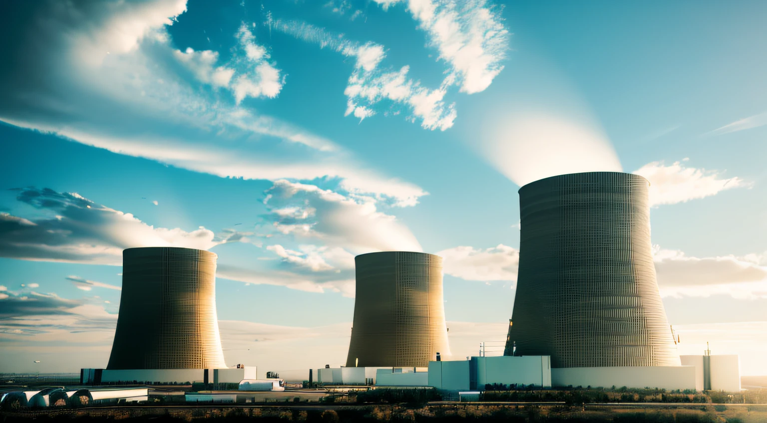 (masterpiece, better quality)), daylight, nuclear power plant, photorealistic. cinematic lighting. dramatic lighting. , 8k, modern architecture style, realistic photo, hyper detailed photo, sky with clouds
