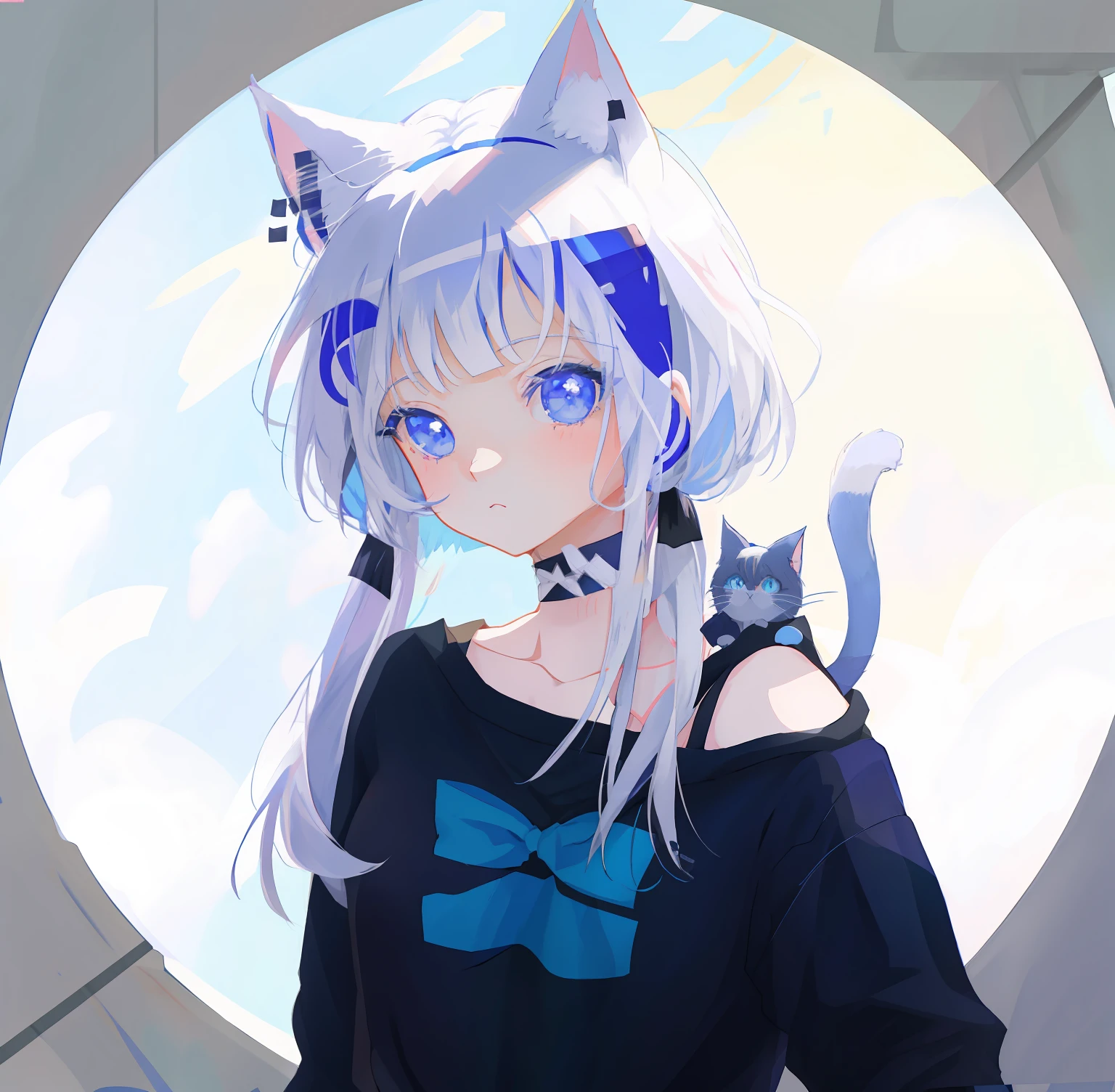 anime girl with white hair and blue eyes wearing a cat ears headband, beautiful anime catgirl, cute anime catgirl, anime catgirl, very beautiful anime cat girl, anime girl with cat ears, anime style. 8k, anime style 4 k, anime cat, anime styled digital art, white cat girl, digital anime art, realistic anime 3 d style
