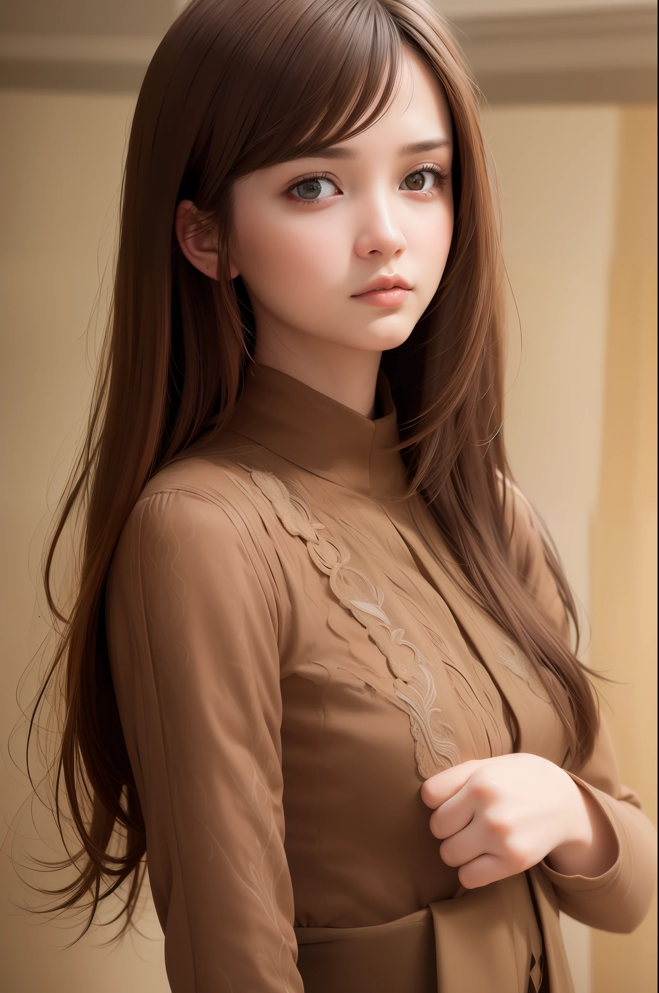 best quality, masterpiece,  (realistic:1.2), 1 girl, brown hair, brown eyes,Front, detailed face, beautiful eyes