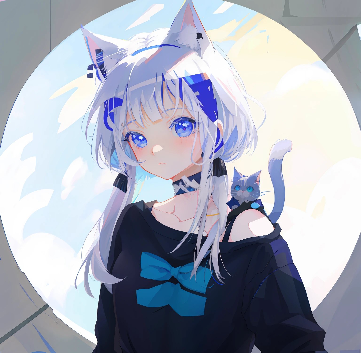 anime girl with white hair and blue eyes wearing a cat ears headband, beautiful anime catgirl, cute anime catgirl, anime catgirl, very beautiful anime cat girl, anime girl with cat ears, anime style. 8k, anime style 4 k, anime cat, anime styled digital art, white cat girl, digital anime art, realistic anime 3 d style