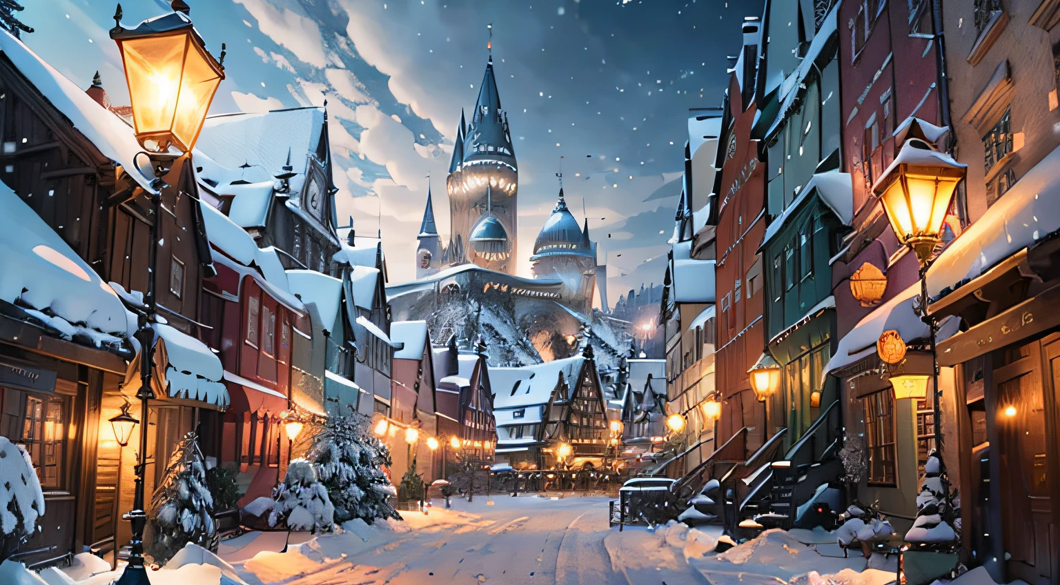 ((masterpiece)), best quality, high quality, ((extremely detailed CG unity 8k wallpaper)),(fantasy), city square full of crowd, winter season, snowy environment, magic movie style, harry potter movie style 3D Digital Paintings, award winning photography, Bokeh, Depth of Field, HDR, bloom, Chromatic Aberration ,Photorealistic, extremely detailed, trending on artstation, trending on CG society, Intricate, High Detail, dramatic, art by midjourney