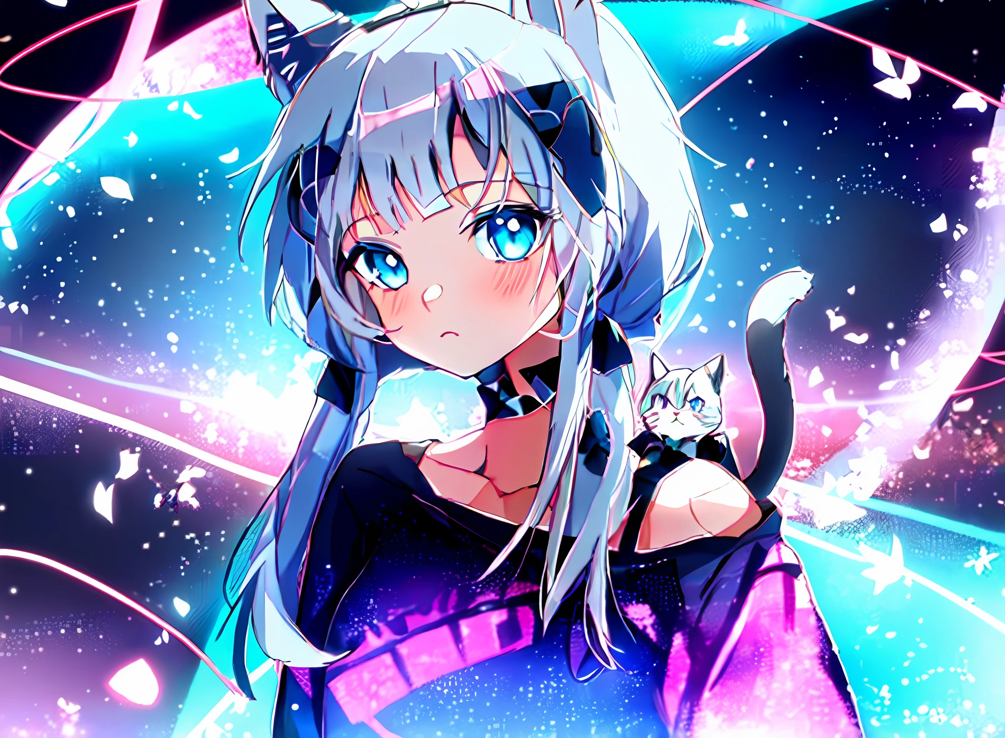 anime girl with cat ears and blue eyes with a bow, anime girl with cat ears, cute anime catgirl, anime catgirl, beautiful anime catgirl, very beautiful anime cat girl, white cat girl, anime cat, girl with cat ears, attractive cat girl, catgirl, cat girl, (anime girl), anime style 4 k, very beautiful cute catgirl