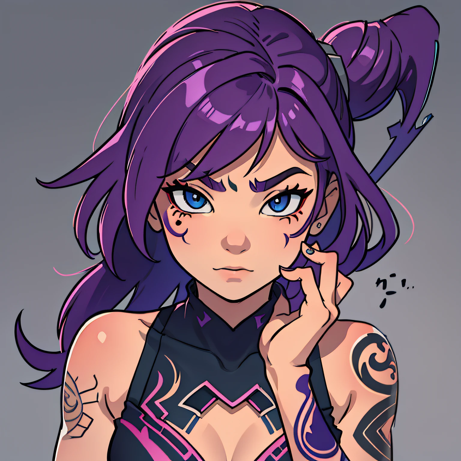 kai-sa lol, vi lol, traces like from traditional neo tattoos, graffiti traces, aggressive thick strokes, drawing, digital painting, 2 dimensions, ultra detailed