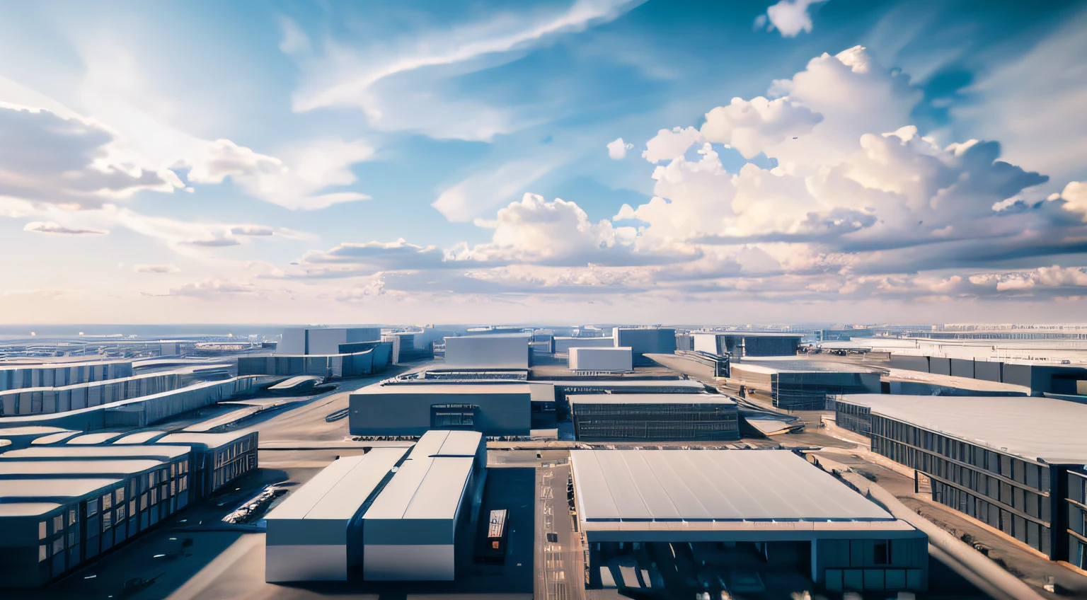 (masterpiece, best quality)), daylight, factories, photorealistic. cinematic lighting. dramatic lighting. , 8k, modern architecture style, realistic photo, hyper detailed photo, sky with clouds