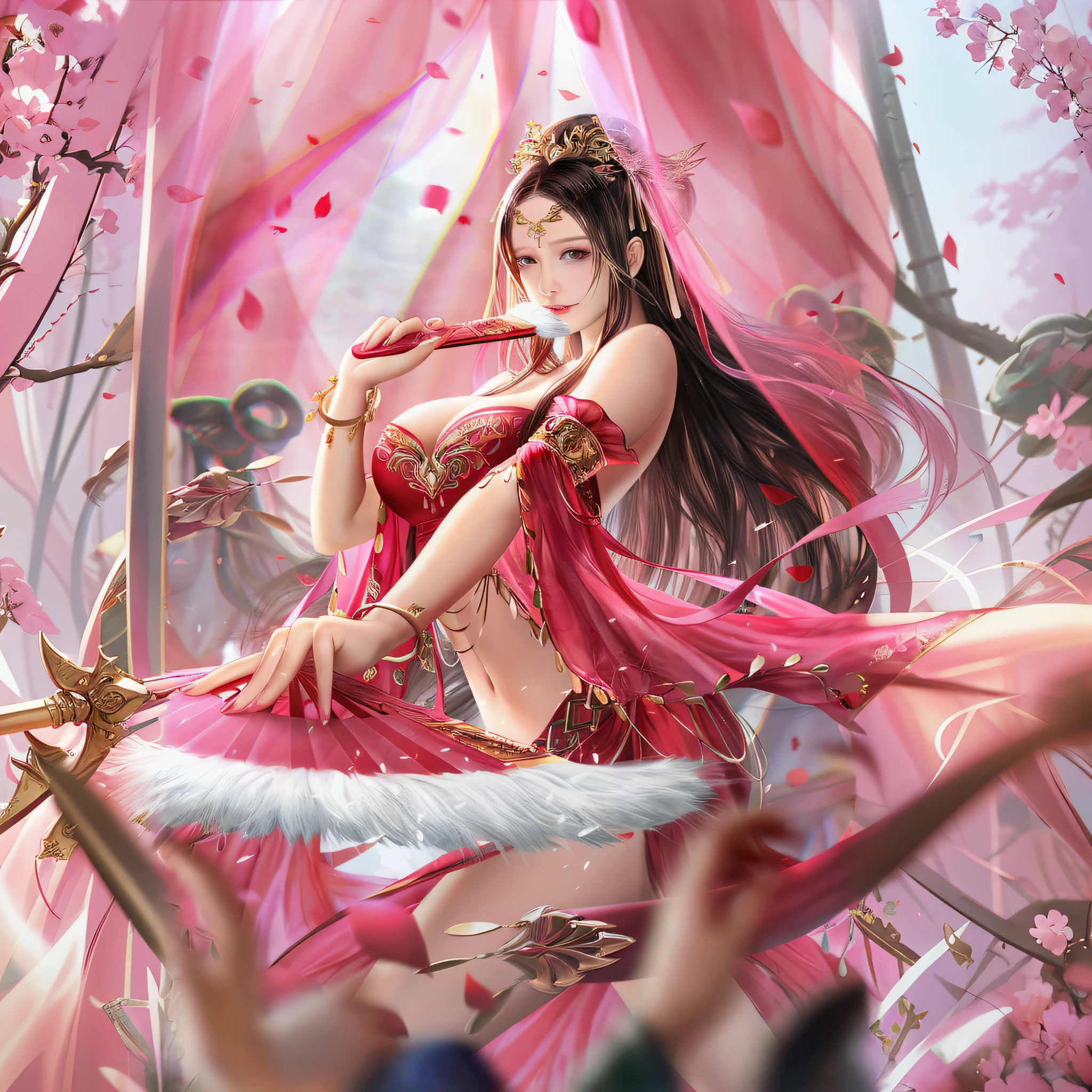 anime girl in a pink dress with a sword in her hand, concept art by Yang J, pixiv contest winner, fantasy art, a beautiful fantasy empress, beautiful alluring anime woman, anime goddess, seductive anime girl, extremely detailed artgerm, ((a beautiful fantasy empress)), anime fantasy illustration, anime fantasy artwork, a beautiful artwork illustration, beautiful fantasy anime