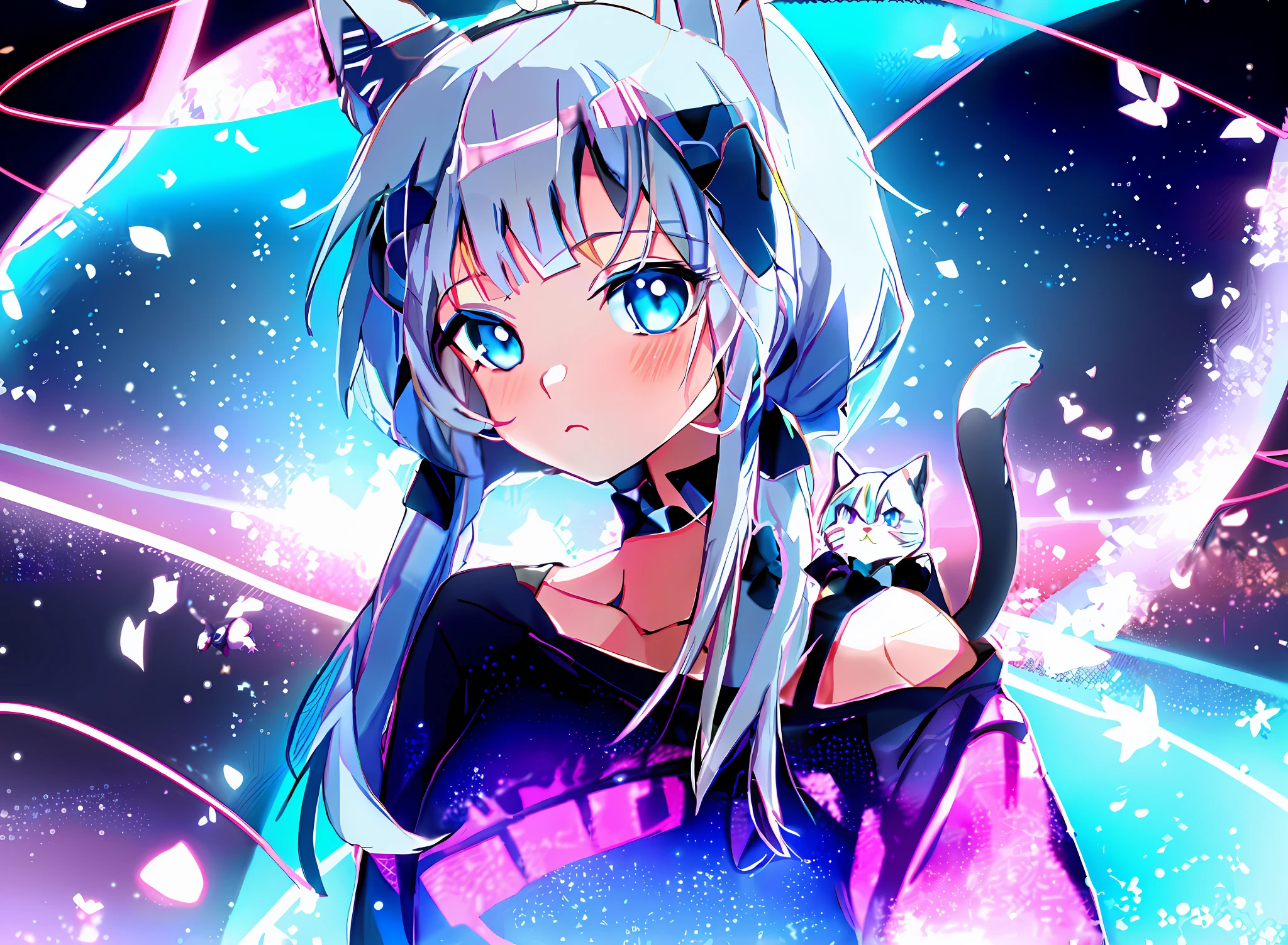 anime girl with cat ears and blue eyes with a bow, anime girl with cat ears, cute anime catgirl, anime catgirl, beautiful anime catgirl, very beautiful anime cat girl, white cat girl, anime cat, girl with cat ears, attractive cat girl, catgirl, cat girl, (anime girl), anime style 4 k, very beautiful cute catgirl