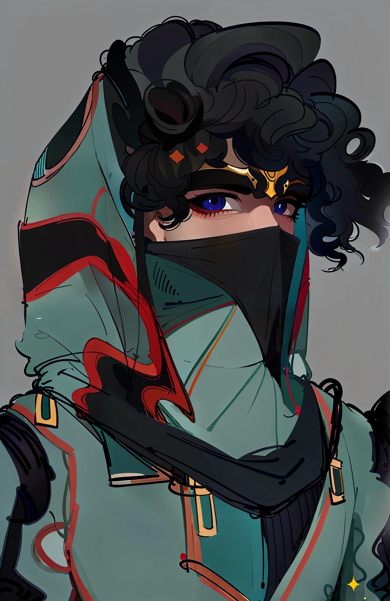 a close up of a person wearing a hood and a scarf, unknown artstyle, portrait of a dnd character, colored sketch, concept headshot art, but the armor covers her face, portrait dnd, as a dnd character, portrait of bedouin d&d, jett from valorant, detailed character portrait, sketchy artstyle, sage ( valorant )