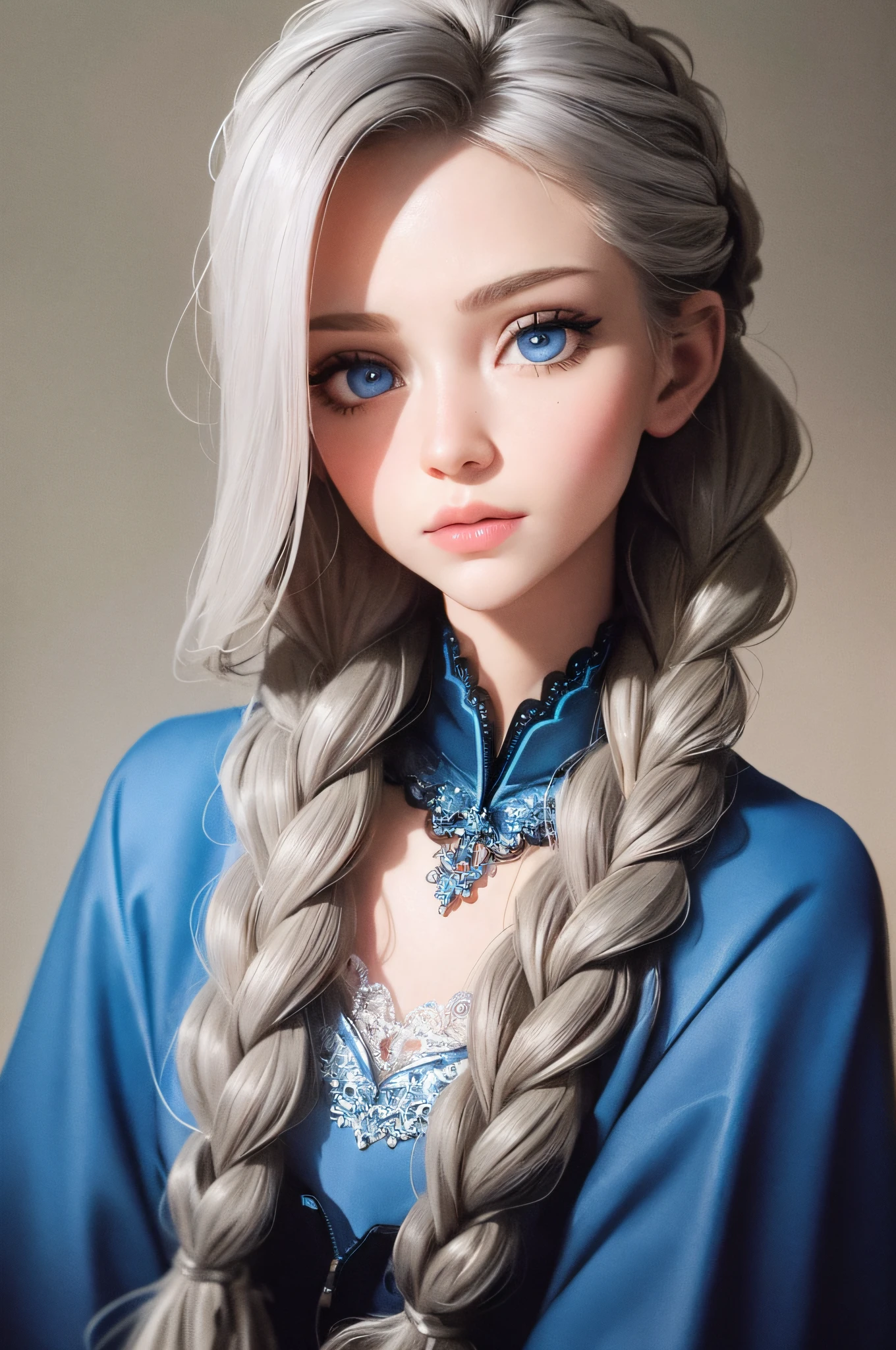 best quality, masterpiece, (elsa:0.8), upper body, blue eyes, braid hair
