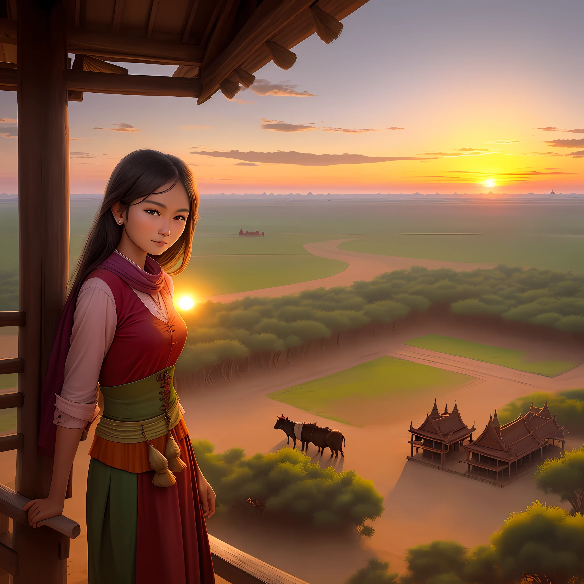 Bagan sunset view with cattle, realistic, detailed