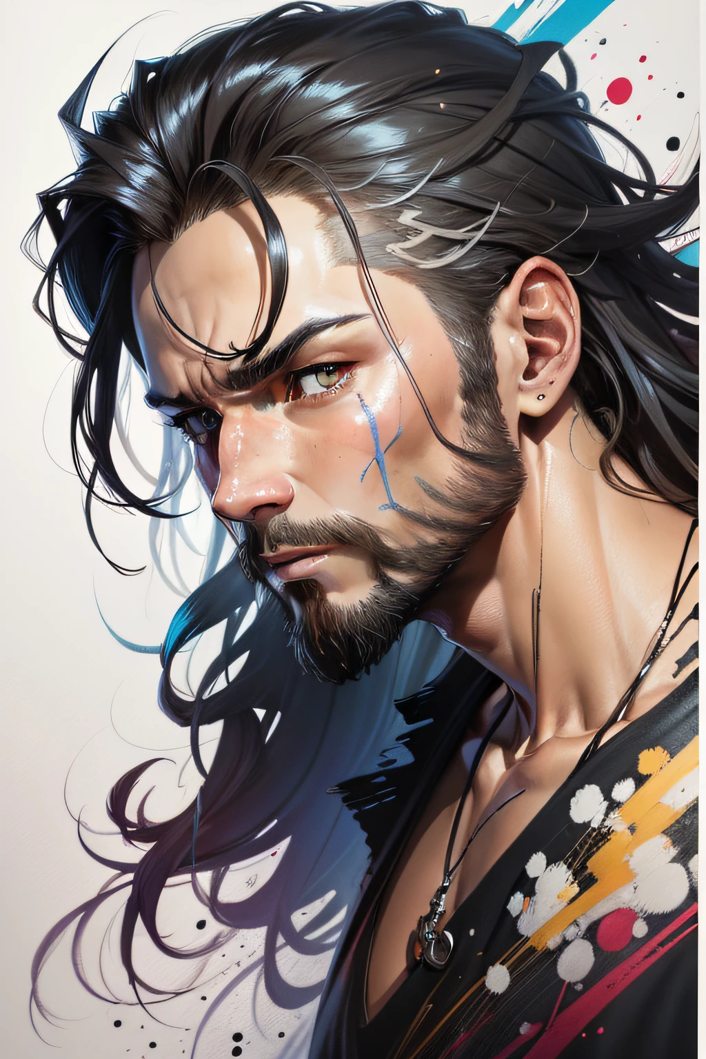 ::jason fabok and yoji shinkawa style ::2.0 comix illustration style man with very flawless beard well detailed hair medium turned body,tatoon style , comic book style ,man ultra detailed, (beautiful and clear background:1.2),, fantastic paintings ,graffit style, olhos altamente detalhados , a t-shirt or dressed in a white blouse underneath, with both fists in a fighting position, and bracelets, with long hair , stained glass colored, out, vibrant, fantastic paintings by joe madureira ,high quality, --ar 3:4 --upbeta --test --creative --upbeta --upbeta --upbeta --upbeta ,photo, sticker art, freedom, soul, digital illustration, comic style, perfect anatomy, centered, approaching perfection, dynamic, highly detailed, watercolor painting, artstation, concept art, smooth, sharp focus, illustration, art by carne griffiths and ,alone anime, perfect anatomy, centered, approaching perfection, dynamic, highly detailed, character sheet, artstation, concept art, smooth, sharp focus, illustration, art by kim jung gi,, artgerm, carne griffiths and wadim kashin , sasha yakovleva, loish, jeremy mann, full body shot, character sheet, lightningwave, beautiful anime watercolor painting ,paint dripping by tim okamura, victor nizovtsev, greg rutkowski, noah bradley. trending on artstation, 8k, masterpiece, graffiti paint, fine detail, full of color, intricate detail, golden ratio illustration,monochromatic green background, masterpiece, best quality, high quality, highres, best quality, high resolution fix, bright amazing lighting, detail enhancement,(beautiful and clear background:1.2),, fantastic paintings ,graffit style, olhos altamente detalhados , a white t-shirt or tatoon stamp , blond hair, masterpiece, best quality, high quality, highres, detail enhancement, ((most beautiful image in the world)), masterpiece, best quality, high quality, highres, detail enhancement, ((most beautiful image )),with short, shiny black hair, wearing t-shirt, wearing jeans, five legs, like ye