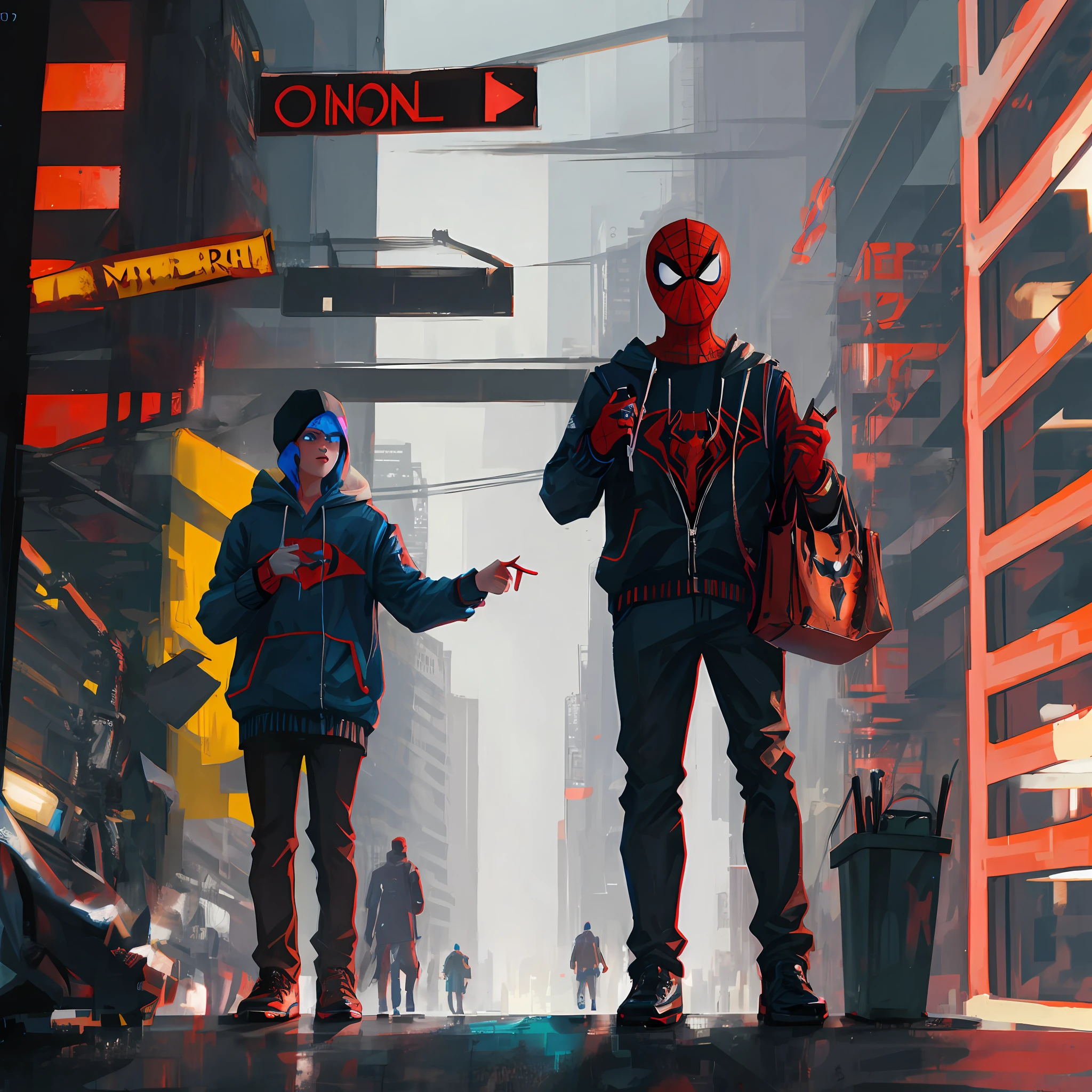 American bullying Spider-Man, Cyberpunk, 8k.