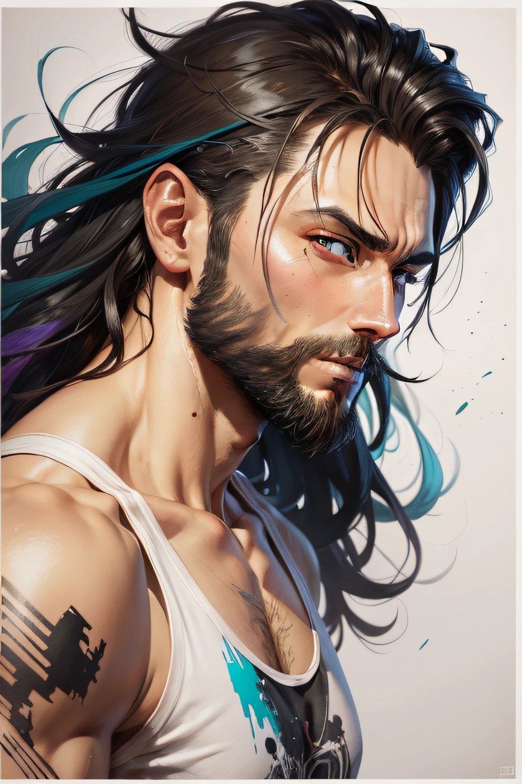::jason fabok   and yoji shinkawa  style ::2.0 comix illustration style  man with very flawless beard well detailed hair medium turned body,tatoon style , comic book style ,man ultra detailed, (beautiful and clear background:1.2),, fantastic paintings ,graffit style, olhos altamente detalhados , a t-shirt or dressed in a white blouse underneath, with both fists in a fighting position, and bracelets, with long  hair , stained glass colored,  out, vibrant, fantastic paintings by joe madureira  ,high quality, --ar 3:4 --upbeta --test --creative --upbeta --upbeta --upbeta --upbeta ,photo, sticker  art, freedom, soul, digital illustration, comic style, perfect anatomy, centered, approaching perfection, dynamic, highly detailed, watercolor painting, artstation, concept art, smooth, sharp focus, illustration, art by carne griffiths and ,alone anime, perfect anatomy, centered, approaching perfection, dynamic, highly detailed, character sheet, artstation, concept art, smooth, sharp focus, illustration, art by kim jung gi,, artgerm, carne griffiths and wadim kashin , sasha yakovleva, loish, jeremy mann, full body shot, character sheet, lightningwave, beautiful anime watercolor painting ,paint dripping by tim okamura, victor nizovtsev, greg rutkowski, noah bradley. trending on artstation, 8k, masterpiece, graffiti paint, fine detail, full of color, intricate detail, golden ratio illustration,monochromatic green background, masterpiece, best quality, high quality, highres, best quality, high resolution fix, bright amazing lighting, detail enhancement,(beautiful and clear background:1.2),, fantastic paintings ,graffit style, olhos altamente detalhados , a white t-shirt or tatoon stamp , blond hair, masterpiece, best quality, high quality, highres, detail enhancement, ((most beautiful image in the world)), masterpiece, best quality, high quality, highres, detail enhancement, ((most beautiful image )),with short, shiny black hair, wearing t-shirt, wearing jeans, five legs, like ye