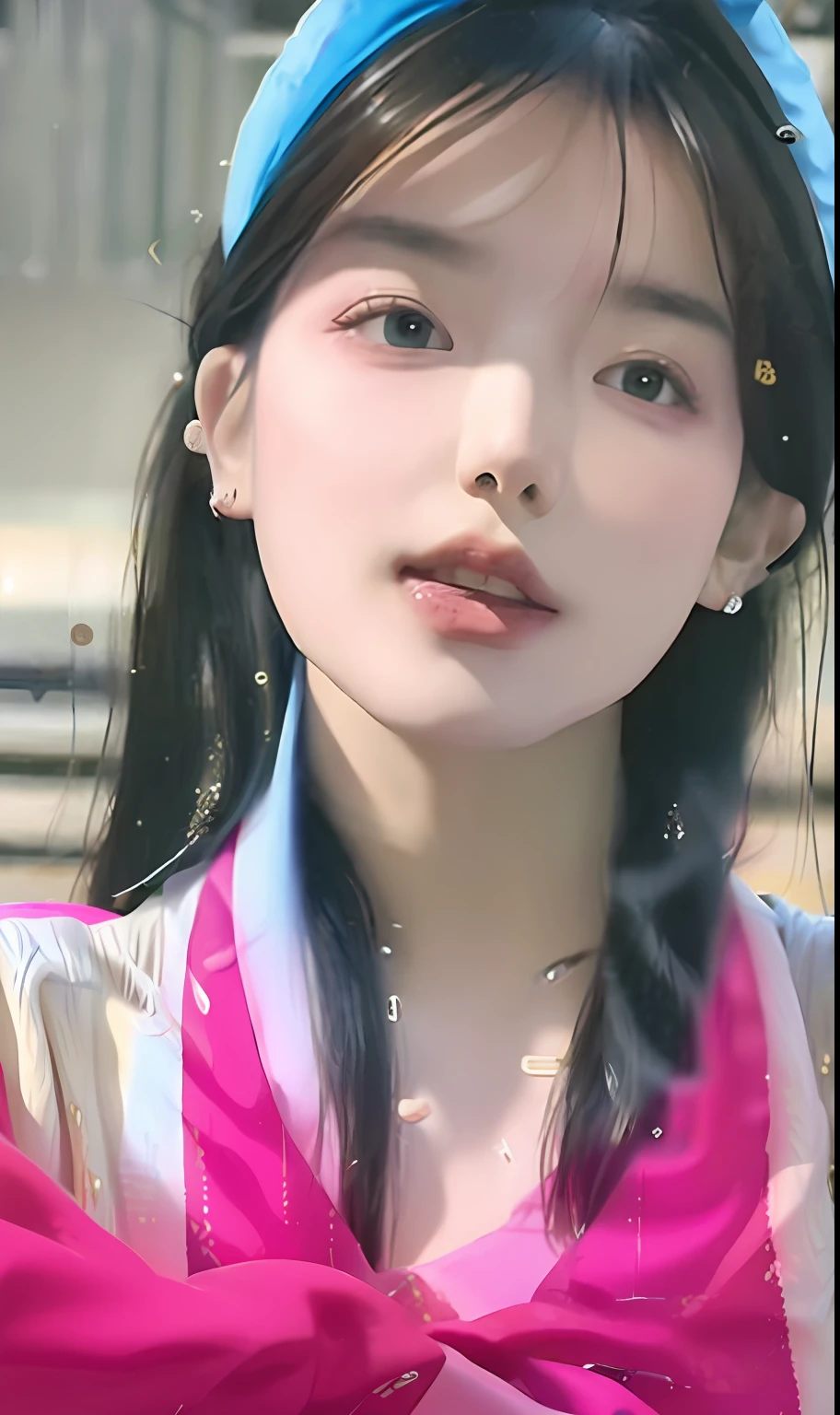 (extremely detailed Guweiz style 8k artwork, masterpiece, best quality, ultra-realistic),(best illumination, best shadow, extremely delicate and beautiful),close-up of a girl with a blue hairband, Korean beauty, realistic portrait of Pei Suzi, Guweiz style scenery, cute and lovely Korean girl, portrait of a girl with a beautiful face, high resolution, art embryo, 🤤.