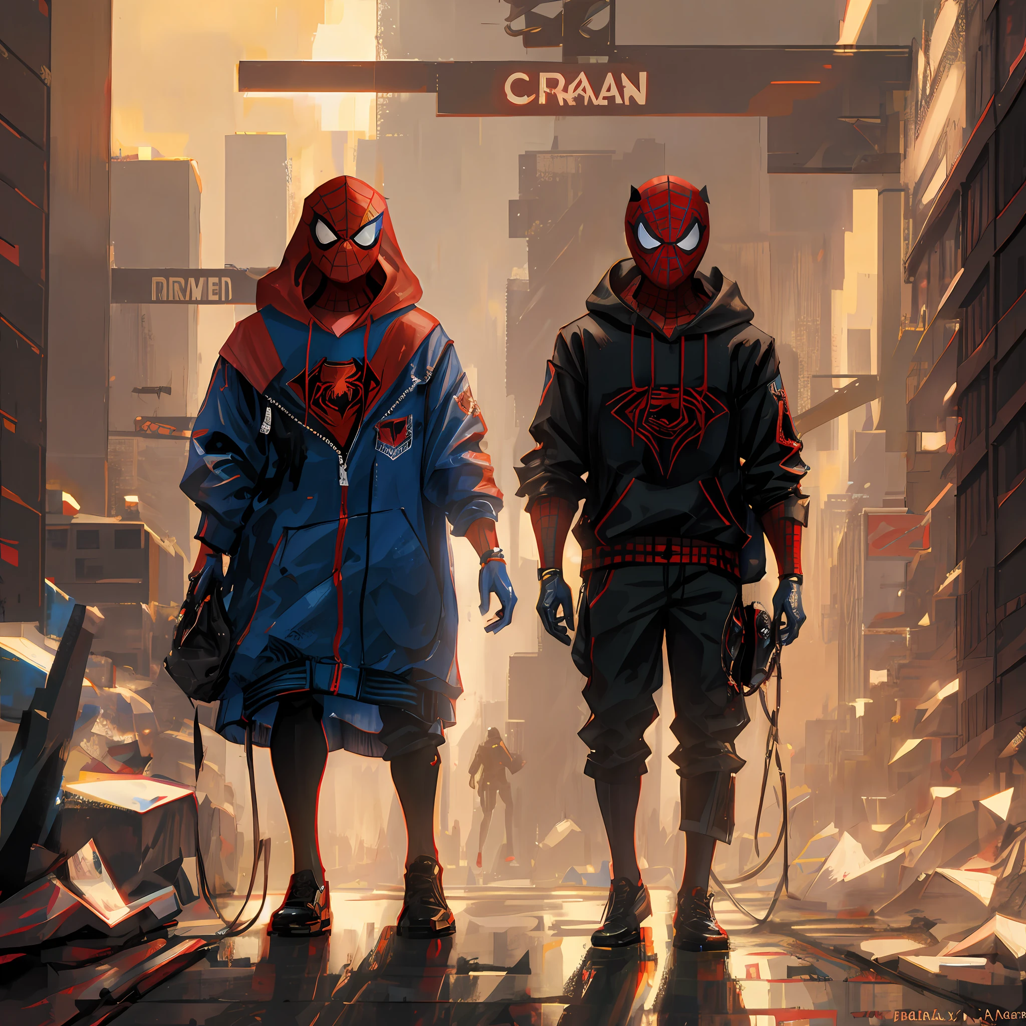 American bullying Spider-Man, Cyberpunk, 8k.