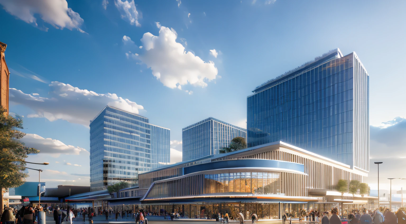 (masterpiece, best quality)), daylight, shopping center, photorealistic. cinematic lighting. dramatic lighting. , 8k, modern architecture style, realistic photo, hyper detailed photo, sky with clouds