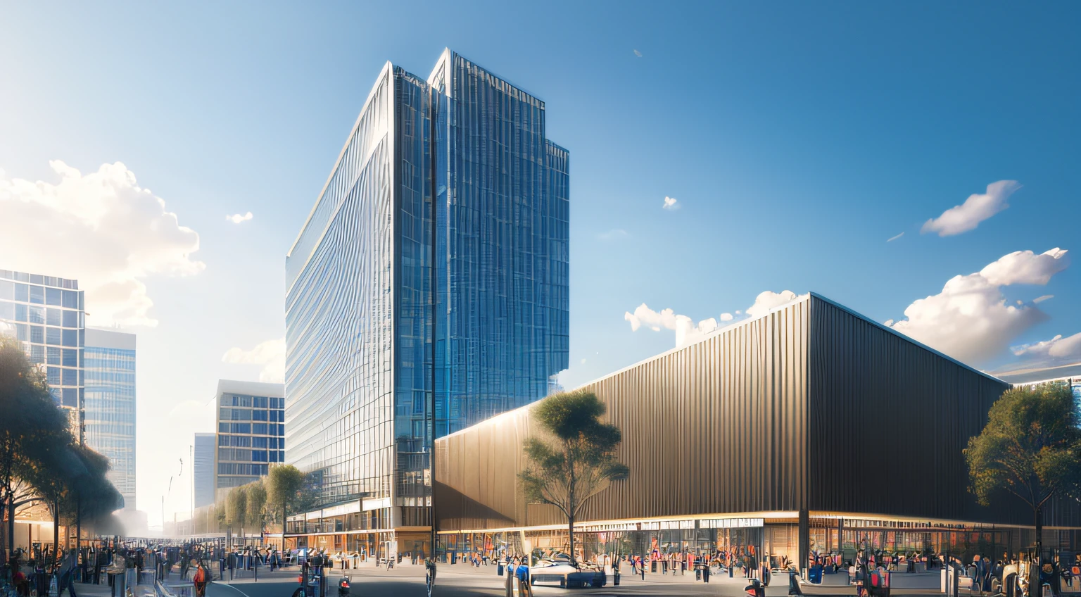 (masterpiece, best quality)), daylight, shopping center, photorealistic. cinematic lighting. dramatic lighting. , 8k, modern architecture style, realistic photo, hyper detailed photo, sky with clouds