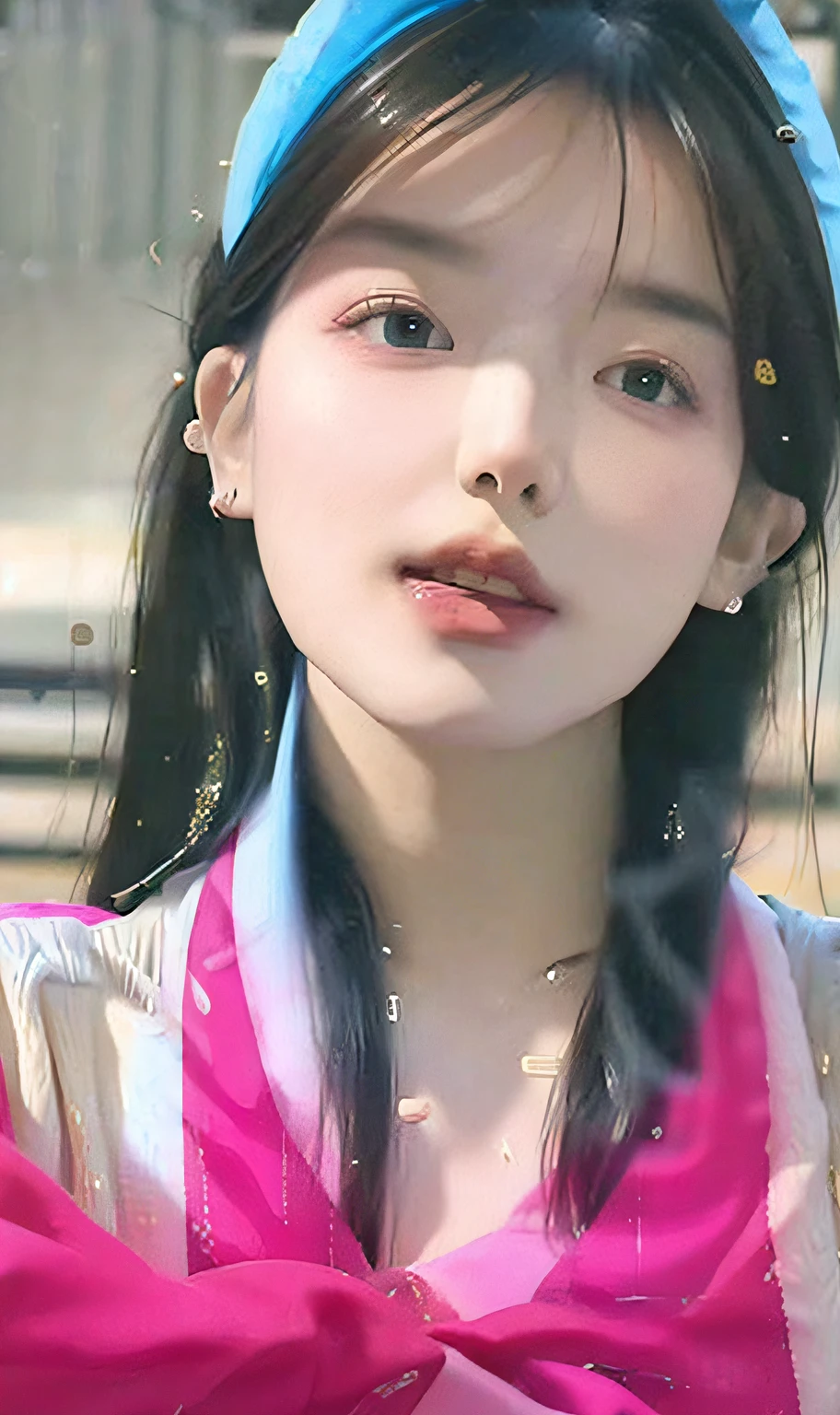 (extremely detailed Guweiz style 8k artwork, masterpiece, best quality, ultra-realistic),(best illumination, best shadow, extremely delicate and beautiful),close-up of a girl with a blue hairband, Korean beauty, realistic portrait of Pei Suzi, Guweiz style scenery, cute and lovely Korean girl, portrait of a girl with a beautiful face, high resolution, art embryo, 🤤.