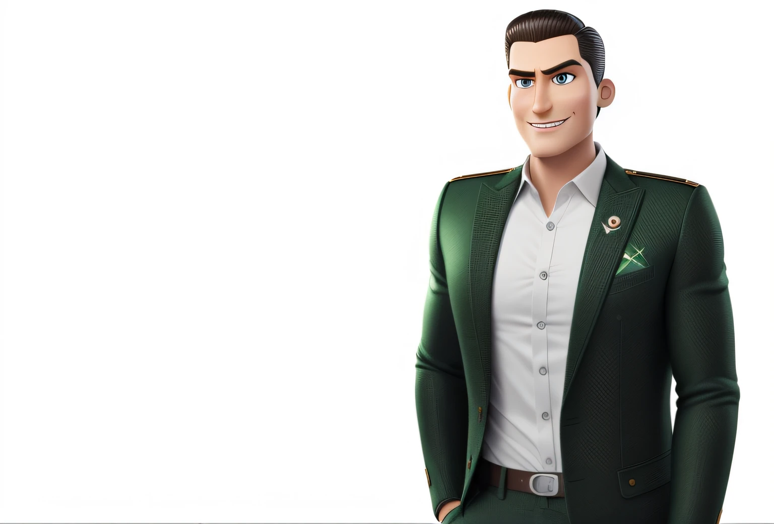 Uero an image (humanoid portrait), (high resolution and 8K quality), Pixar pattern, rounded green eyes, well-defined mouth with perfect teeth, face with model features. High performance in image quality