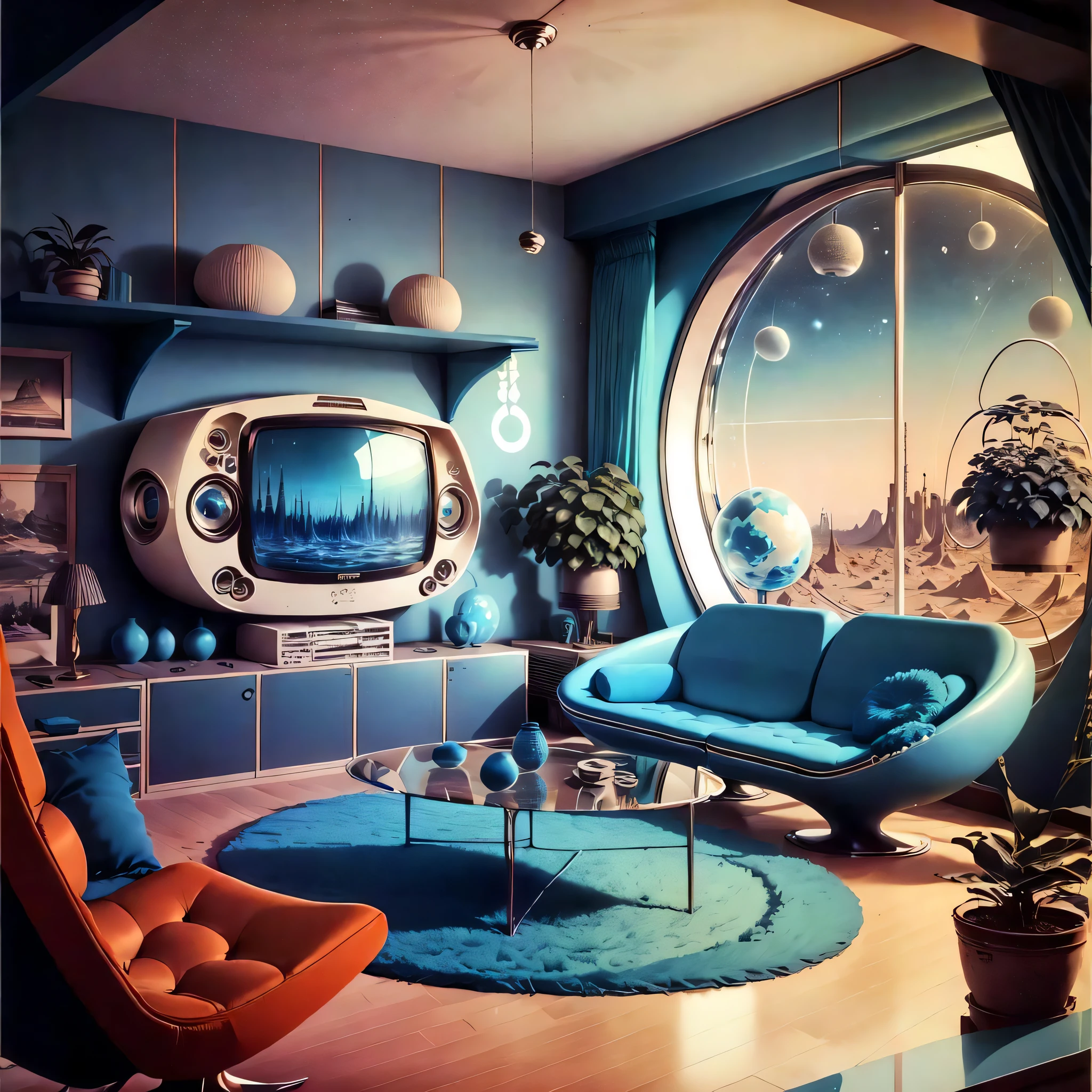 \1970RetroFuturism blue living room