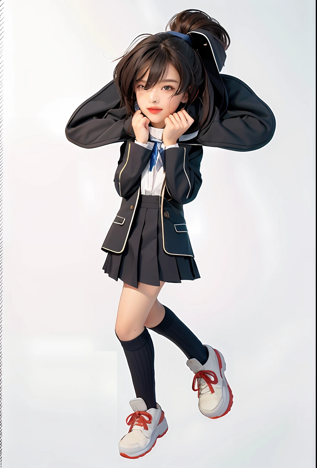 1girl, solo,(best quality),(masterpiece:1.1), full body, looking_at_viewer, dynamic angle, school uniform, cute, clear facial skin,