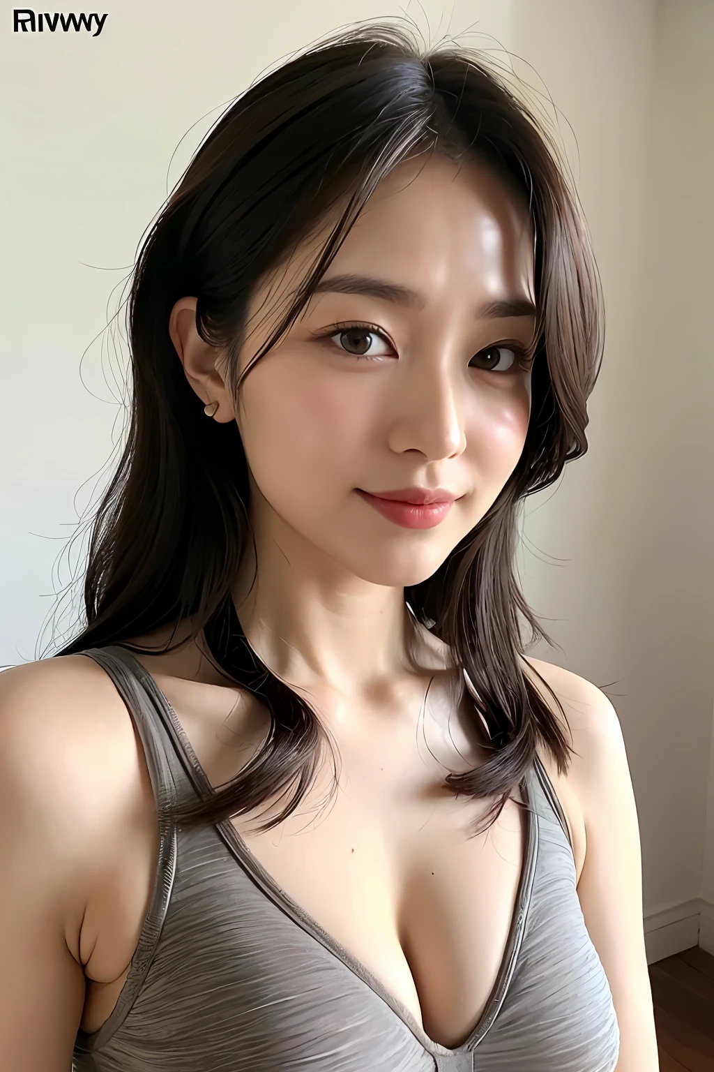 Mature milf lad,erotic underwear style,super cute,extreme close up upper full body,nice perfect face with soft skin perfect face,gorgeous long wavy brown-haired,8K resolution,ultra-realistic,ultra-detailed,highs quality,erotic beautiful immature lady wearing trendy underwear clothing at a Ranway,