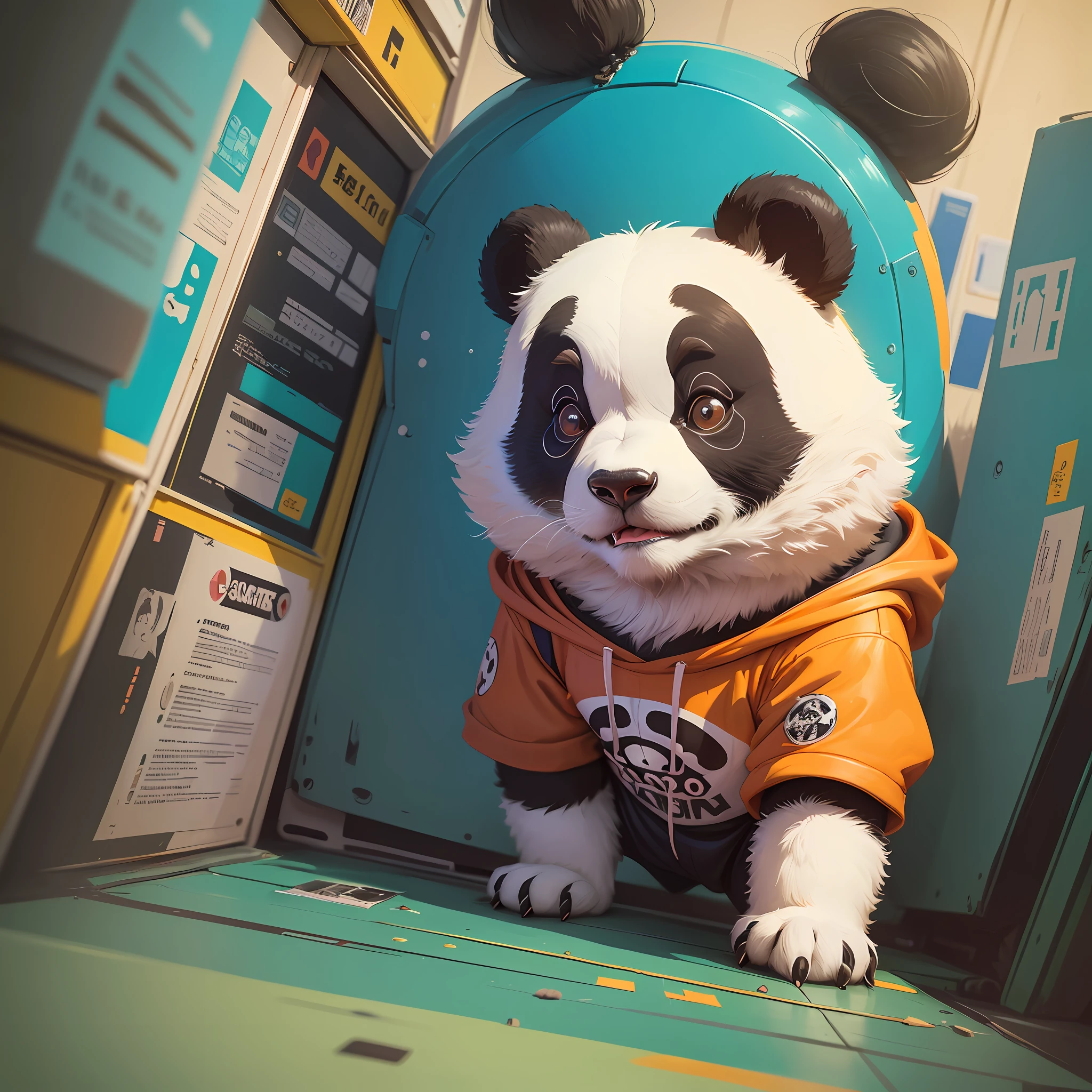 60s cartoon style photo of a Panda bear wearing underground clothes  in far off galaxy, style of Hannah Barbara, studio ghibli, akira toriyama, james gilleard, warner brothers, trending pixiv fanbox, acrylic palette knife, 8k, vibrant colors, devinart, trending on artstation, low details, smooth,award winning,photorealistic,sun glasses