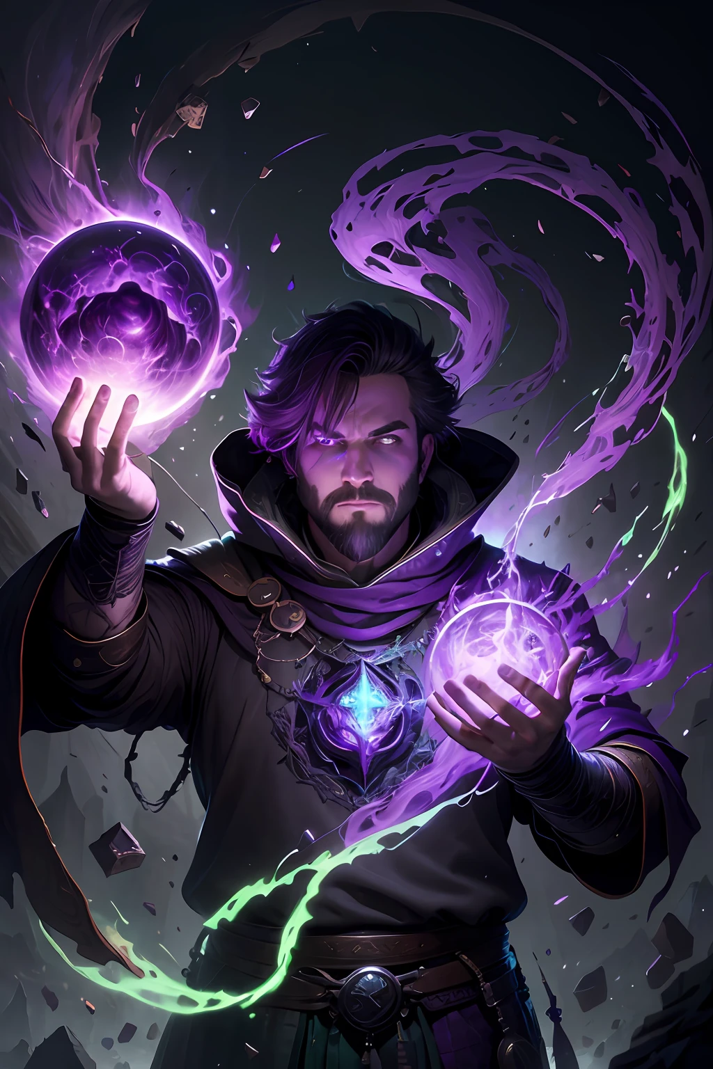 (1man, fat adult Scottish male:1.2), purple eyes, brown hair, undercut,
  looking down, solo, half shot, detailed background, detailed face, (V0id3nergy, empty theme:1.1) evil mage, black light armor robes, determined expression, green color scheme, dark green light, rock summoning circle, bright magic text, dark atmosphere, shadows, realistic lighting, floating particles, sparks, surrounded by purple ray casting spell, rock summoning,  (thick melted candles:0.8), purple arcane symbols, eyes hungry for power, bloom
SCG,