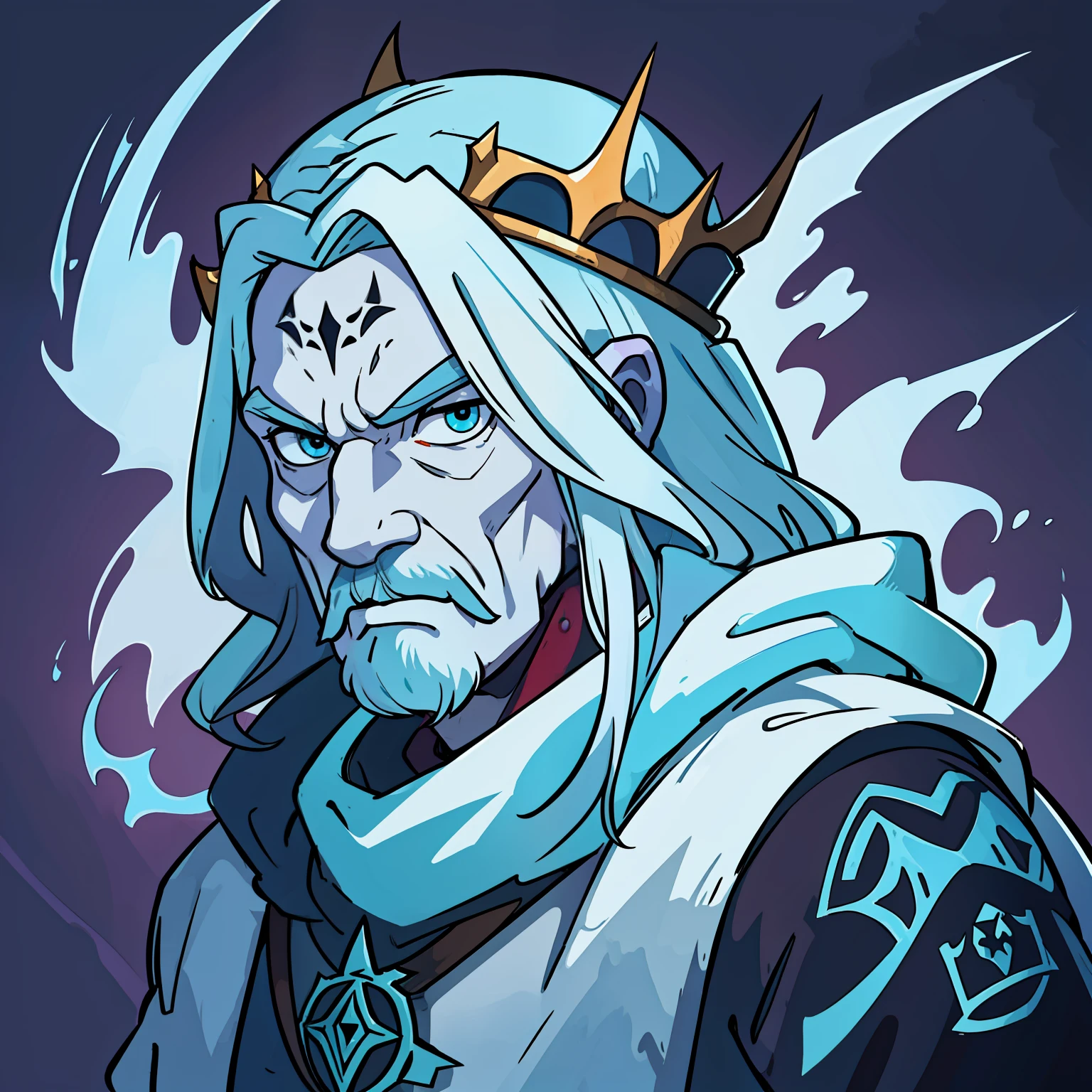 ice king, adventure time, old male character, such traits as from neo traditional tattoos, graffiti strokes, aggressive thick strokes, drawing, digital painting, 2 dimensions, ultra detailed