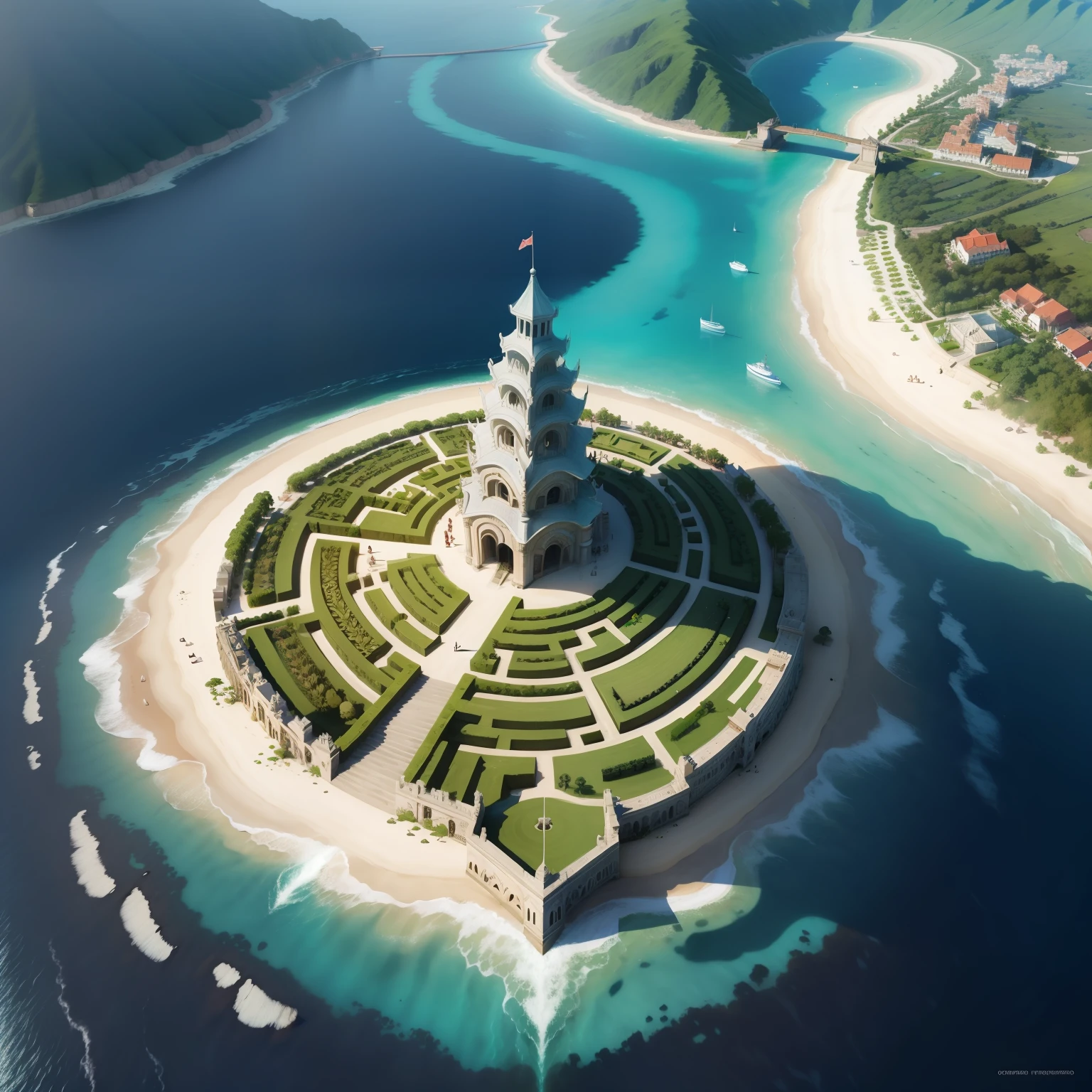 A paradise island full of labyrinths, 8k