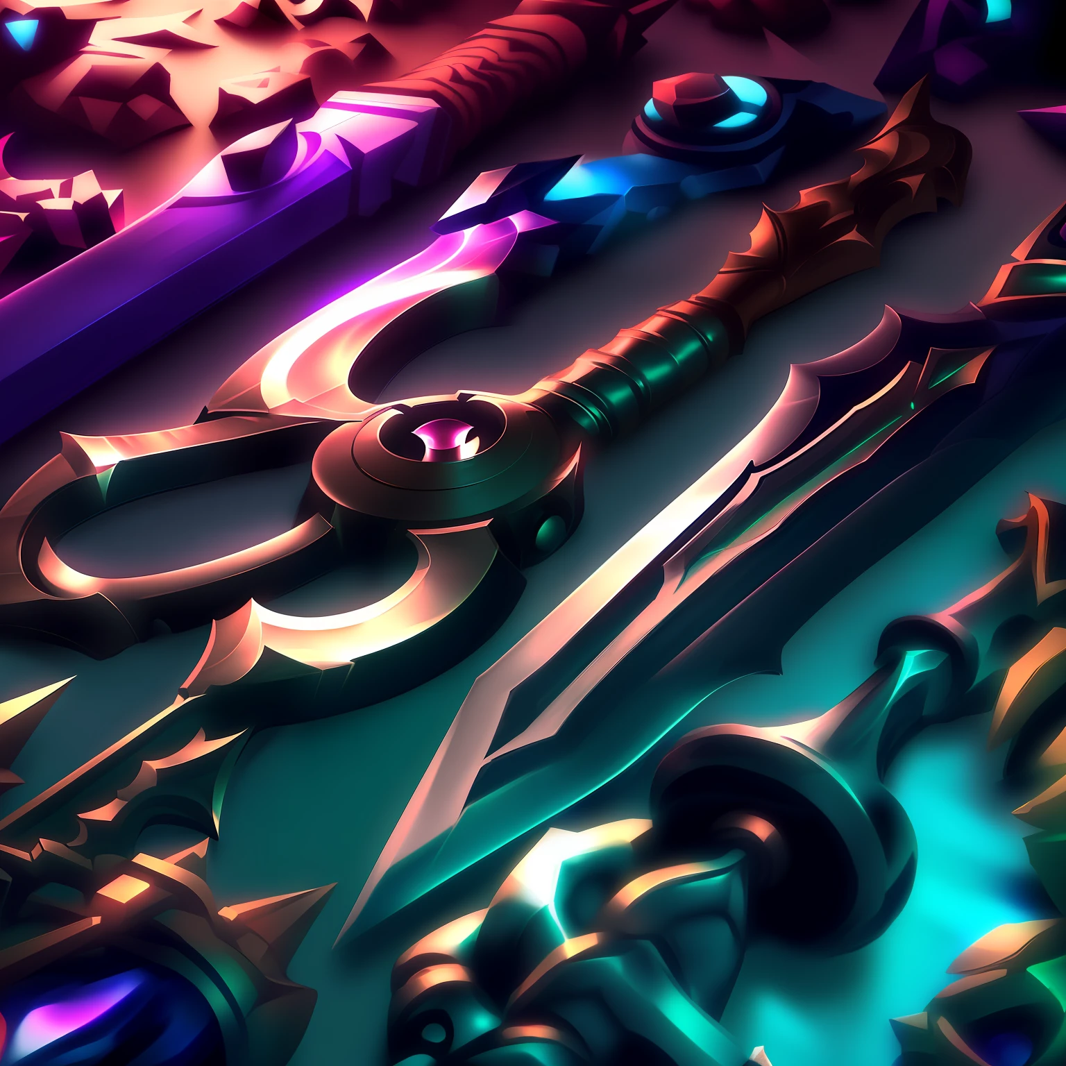 A captivating image showing a diverse selection of League of Legends junglers' weapons and accessories, highlighting their unique abilities and the different options available to players.