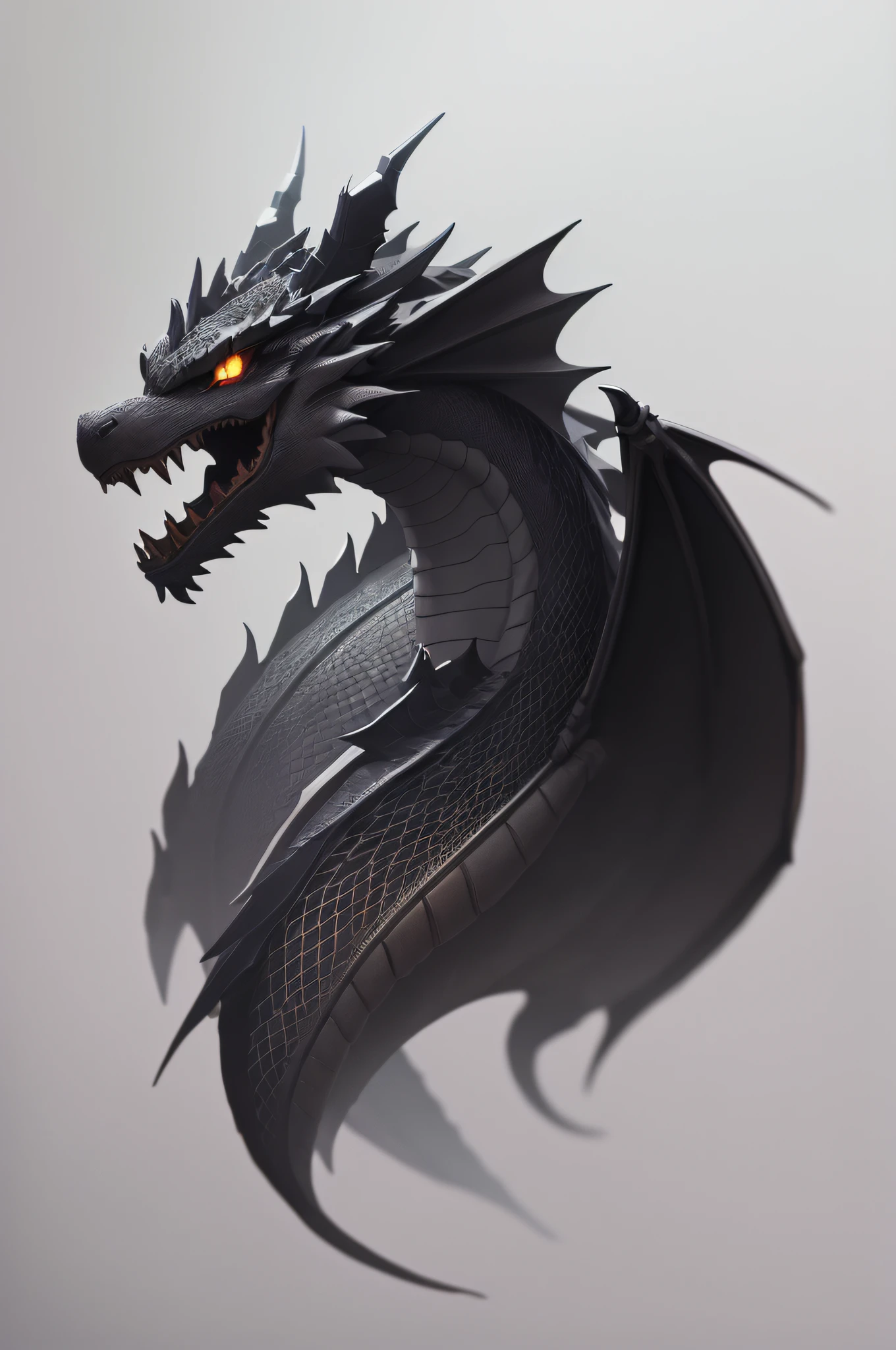 Create a black silhouette of a dragon on a white background. black dragon as if it were a tattoo, black stoned,