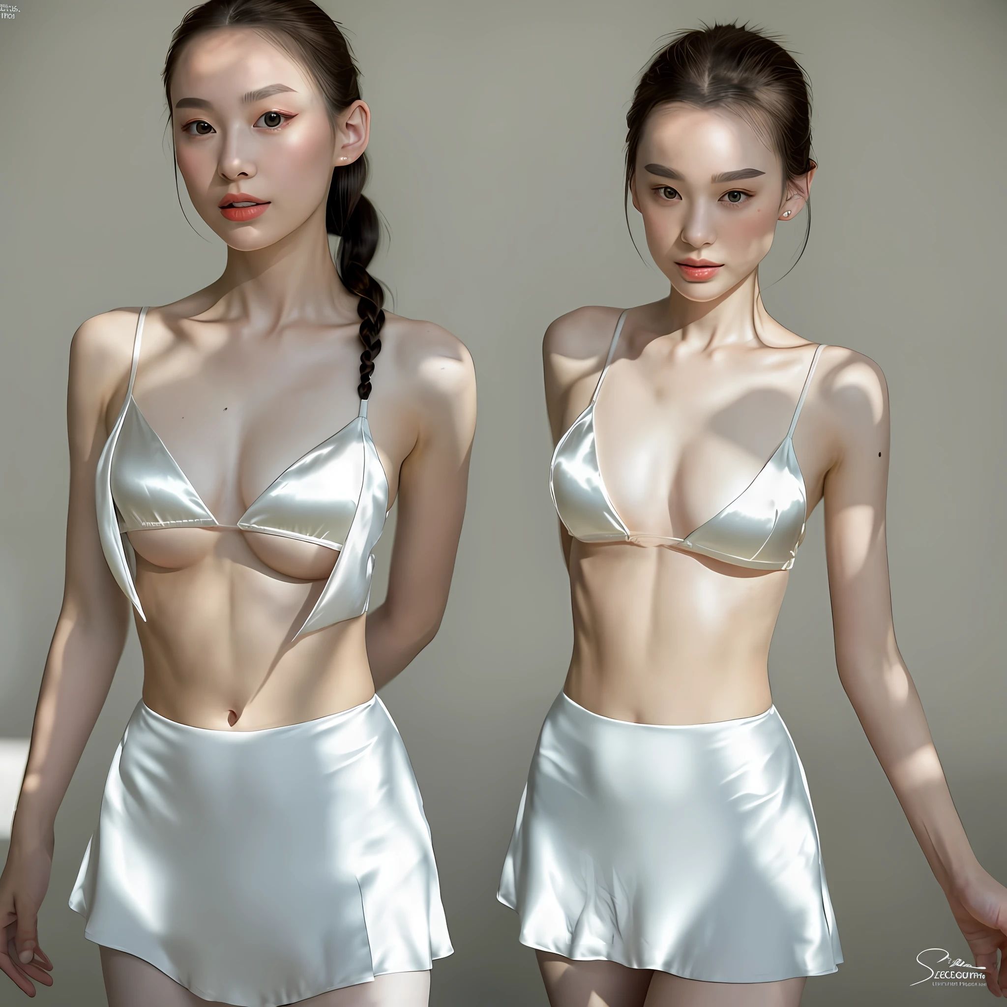 ((Ballerina)), perfect figure, black hair, braid, ((round breasts)), ((open shirt)), tattoo, short silk skirt, (groin: 1.2), collarbone, belly button, natural light, extremely detailed, 8yk, raw photo, high level of detail, (ray tracing), (masterpiece), (best quality), high resolution, (realistic: 1.4), physically based representation, ultrarealistic, whole body