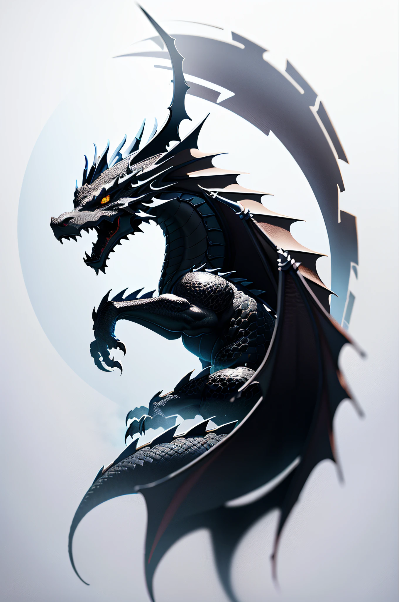 Create a black silhouette of a dragon on a white background. black dragon as if it were a tattoo, black stoned,