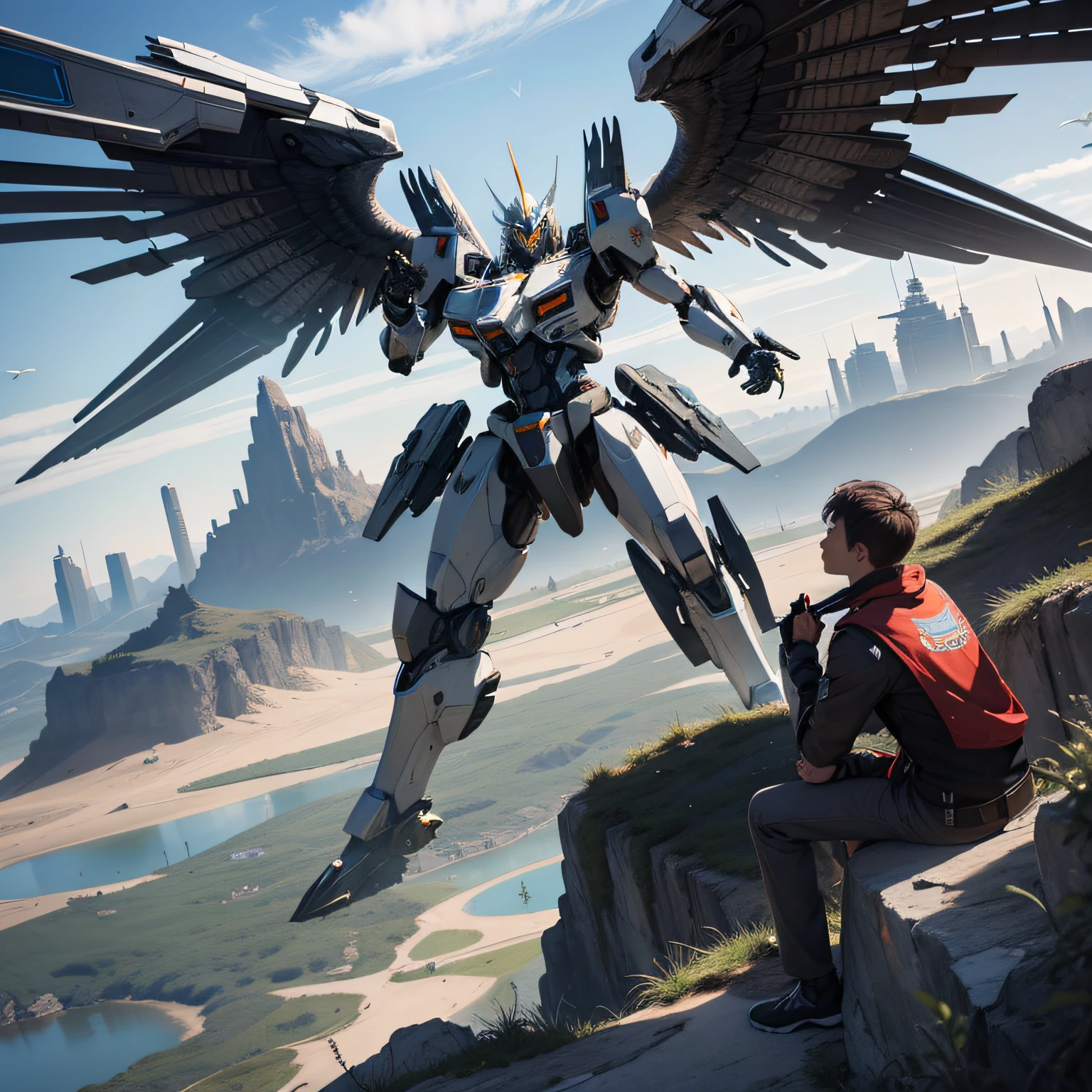 masterpiece, official art, 8k, masterpiece, best quality, highly detailed, mech, transformation, steel, eagle, flight, power, futuristic World:1.2, mech, transformation, steel, eagle, flight, power, futuristic, official art, 8k, best quality, highly detailed. Steel Giant Eagle: 1.2, after mechaization, incarnated as, with a body of steel, flying mecha, like a giant eagle, mechanical wings, soaring into the sky, strong thrust, futuristic, official art, 8k, best picture quality, high precision.