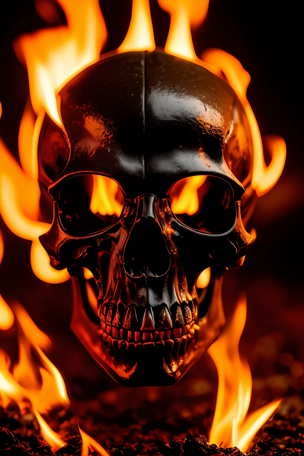 MODELSHOOT STYLE, ANALOG STYLE, wide shot, realistic, 8k resolution, hyperdetailed, highly detailed, real life, studio lighting, high quality, stills, wide landscape, bones sticking out, rotten skull on fire, full body, a nightmare demon screaming at camera