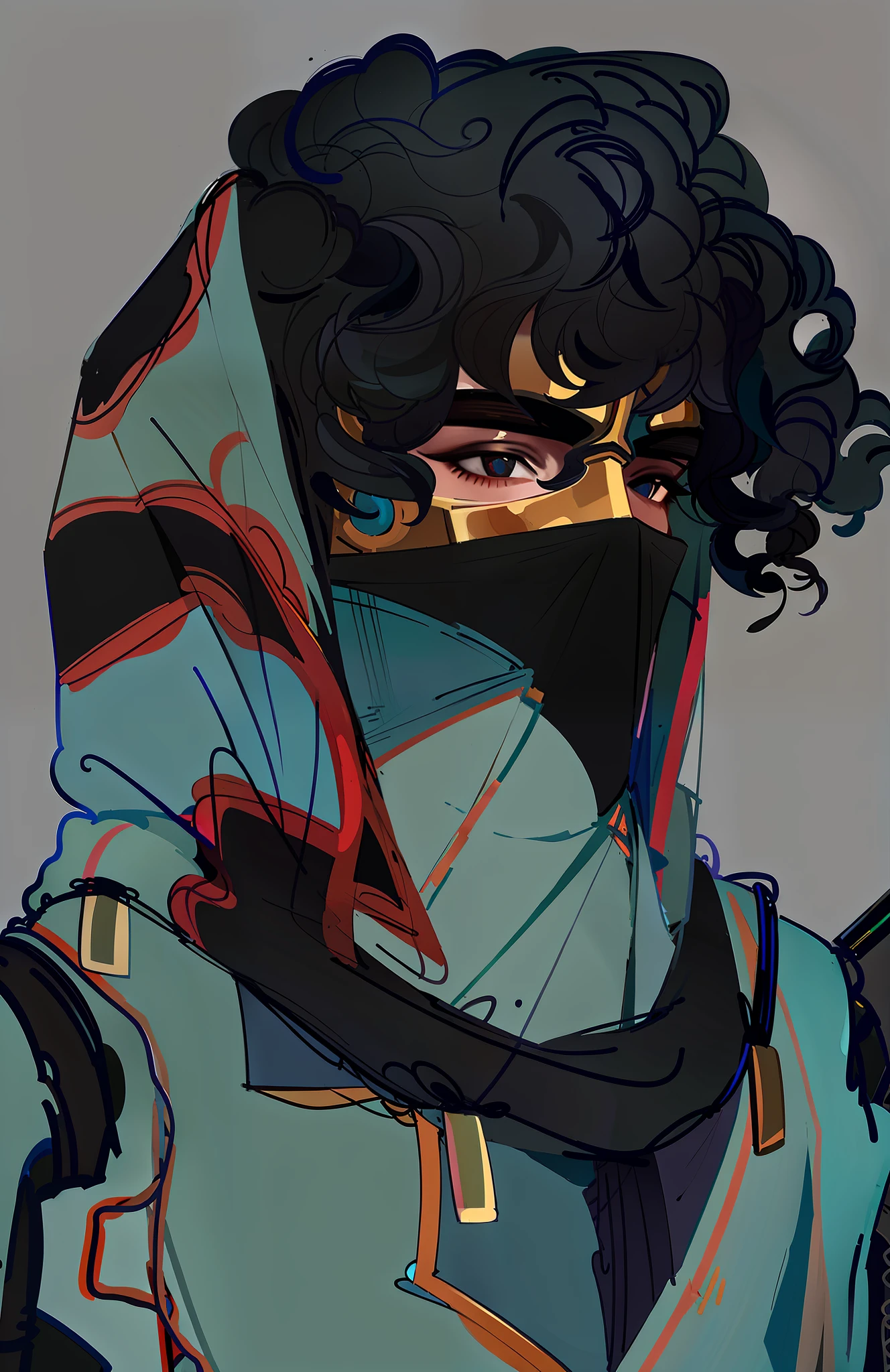 a close up of a person wearing a hood and a scarf, unknown artstyle, portrait of a dnd character, colored sketch, concept headshot art, but the armor covers her face, portrait dnd, as a dnd character, portrait of bedouin d&d, jett from valorant, detailed character portrait, sketchy artstyle, sage ( valorant )