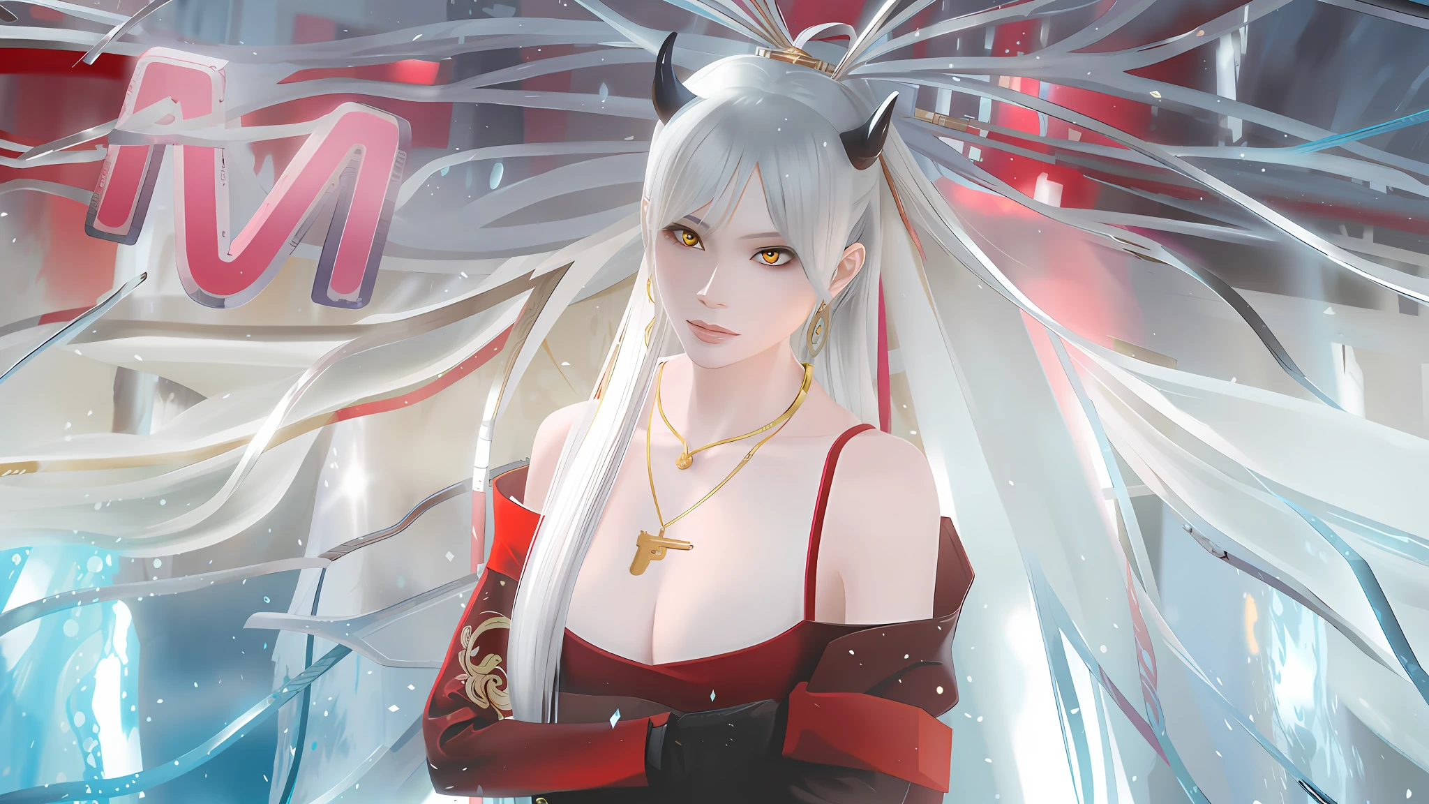 anime girl with long white hair and red dress posing for a picture, tifa lockhart with white hair, white haired deity, trending on artstation pixiv, fanart best artstation, onmyoji, onmyoji portrait, trending on cgstation, digital art on pixiv, onmyoji detailed art, advanced digital anime art, digital anime art