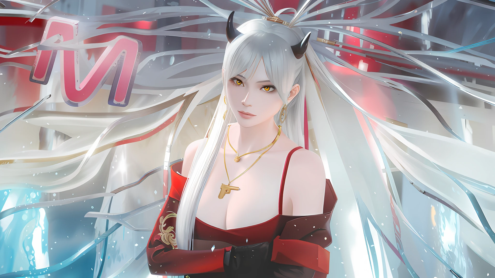 anime girl with long white hair and red dress posing for a picture, tifa lockhart with white hair, white haired deity, trending on artstation pixiv, fanart best artstation, onmyoji, onmyoji portrait, trending on cgstation, digital art on pixiv, onmyoji detailed art, advanced digital anime art, digital anime art