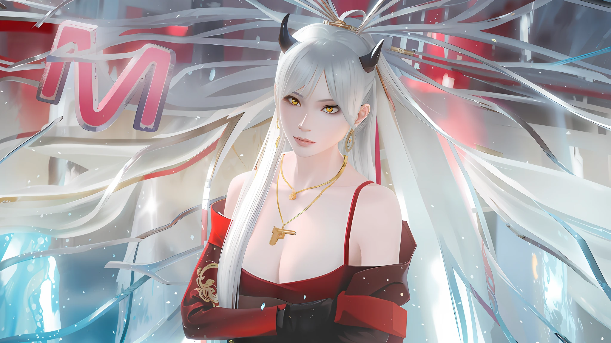 anime girl with long white hair and red dress posing for a picture, tifa lockhart with white hair, white haired deity, trending on artstation pixiv, fanart best artstation, onmyoji, onmyoji portrait, trending on cgstation, digital art on pixiv, onmyoji detailed art, advanced digital anime art, digital anime art